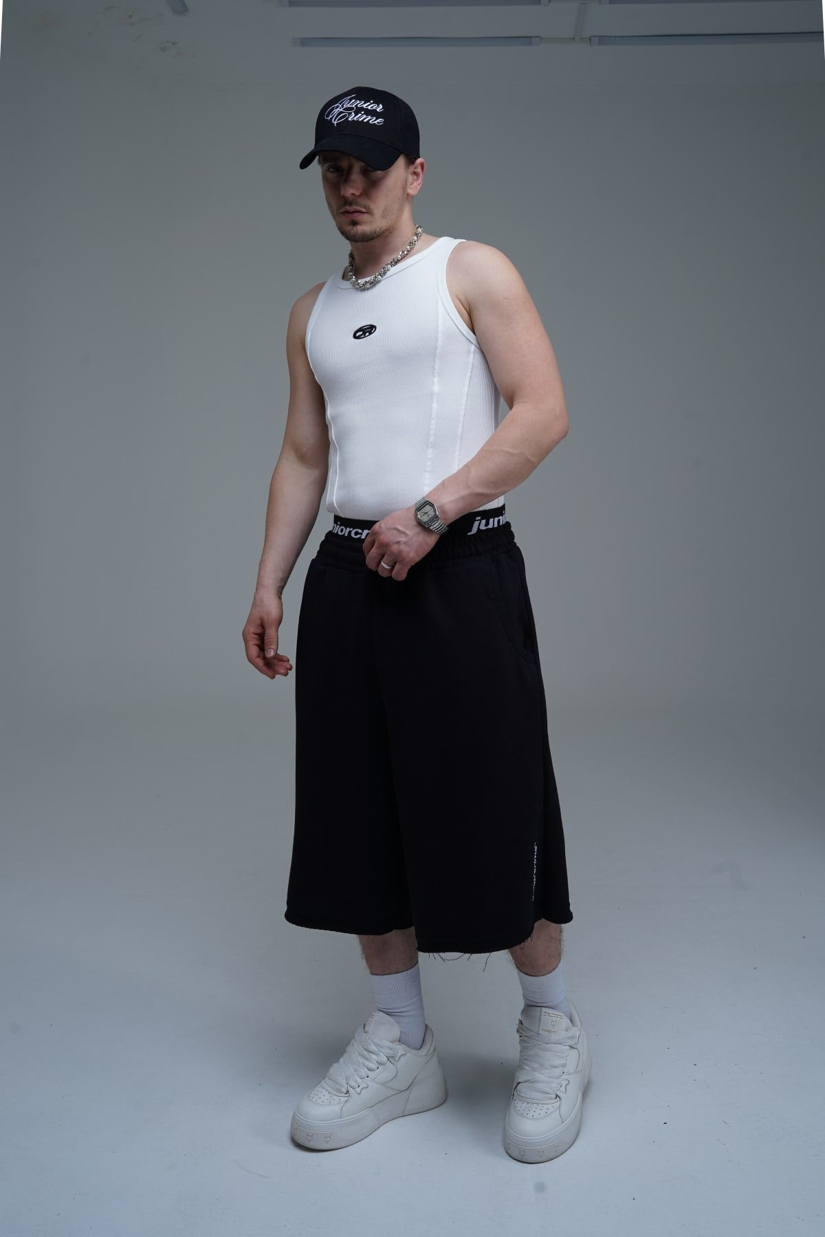 JR Nakışlı Siyah Jogger Baggy Şort
