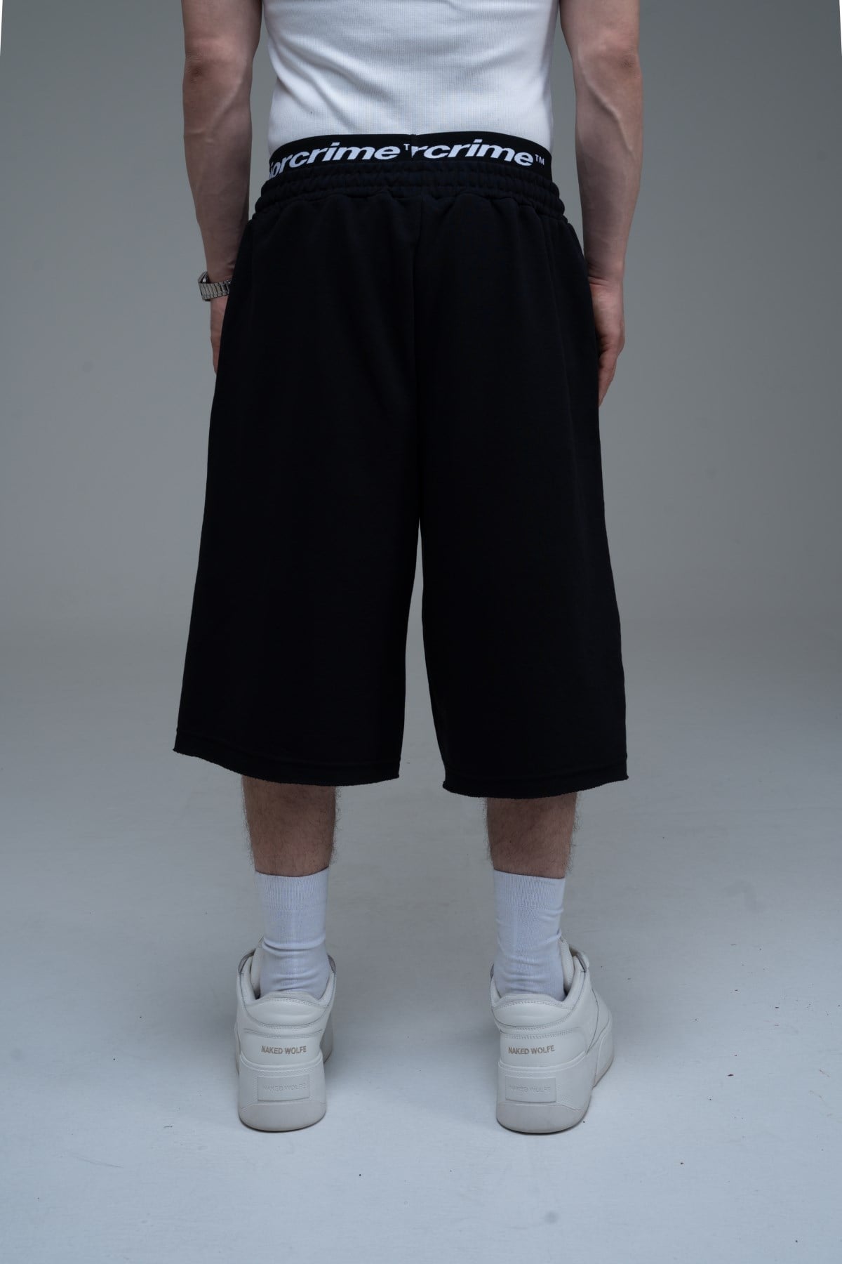 JR Nakışlı Siyah Jogger Baggy Şort