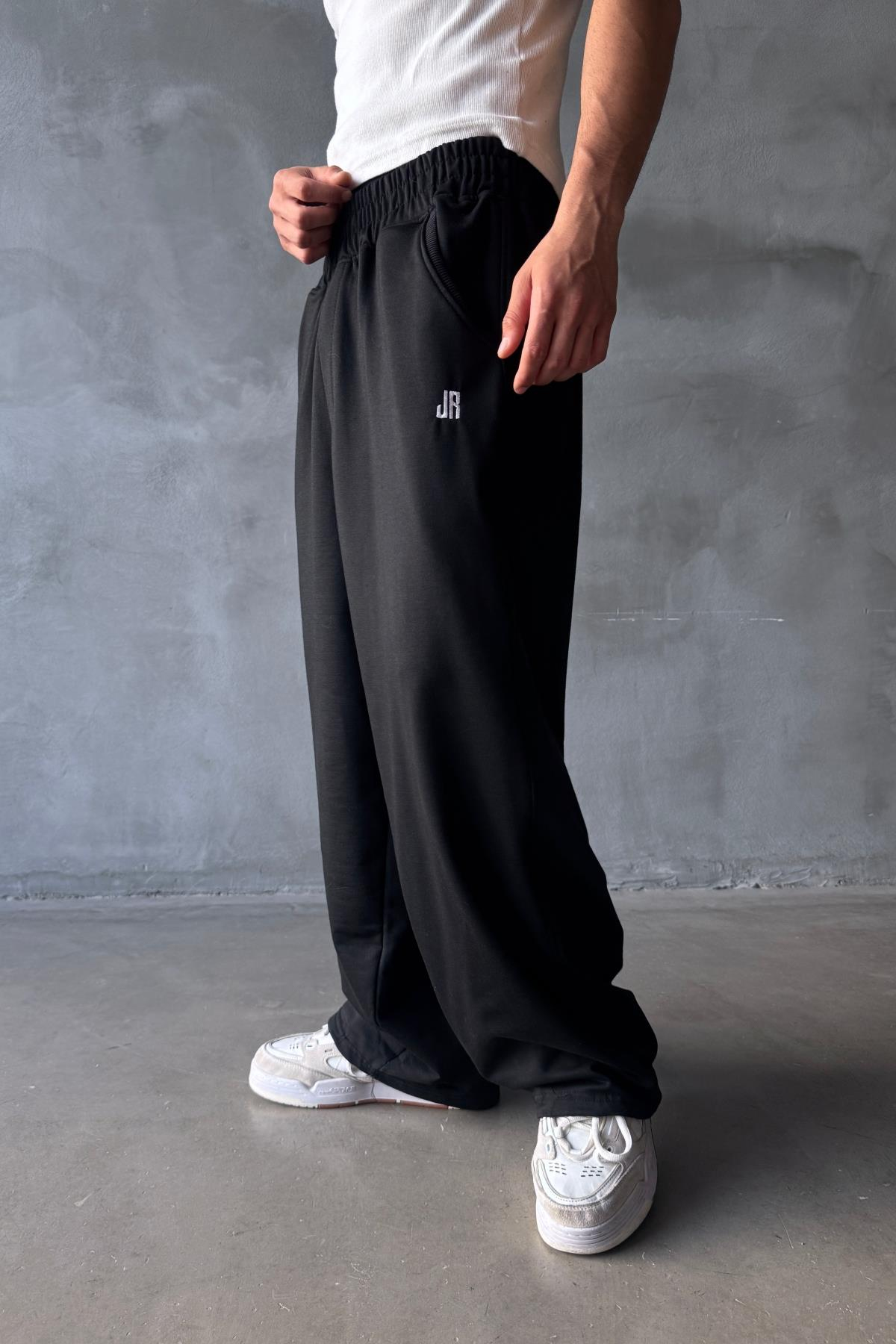 JR Nakışlı Siyah Real Baggy Eşofman Altı