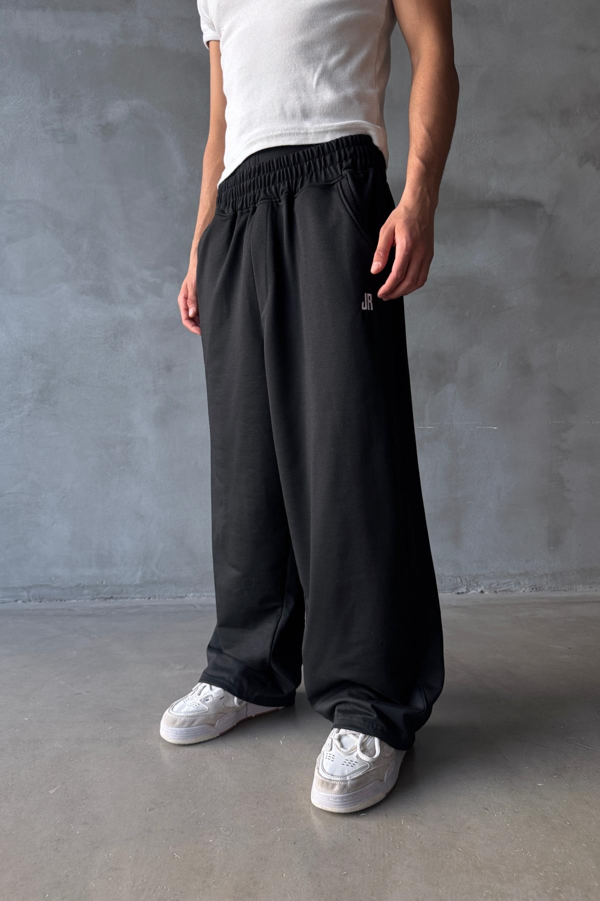 JR Nakışlı Siyah Real Baggy Eşofman Altı