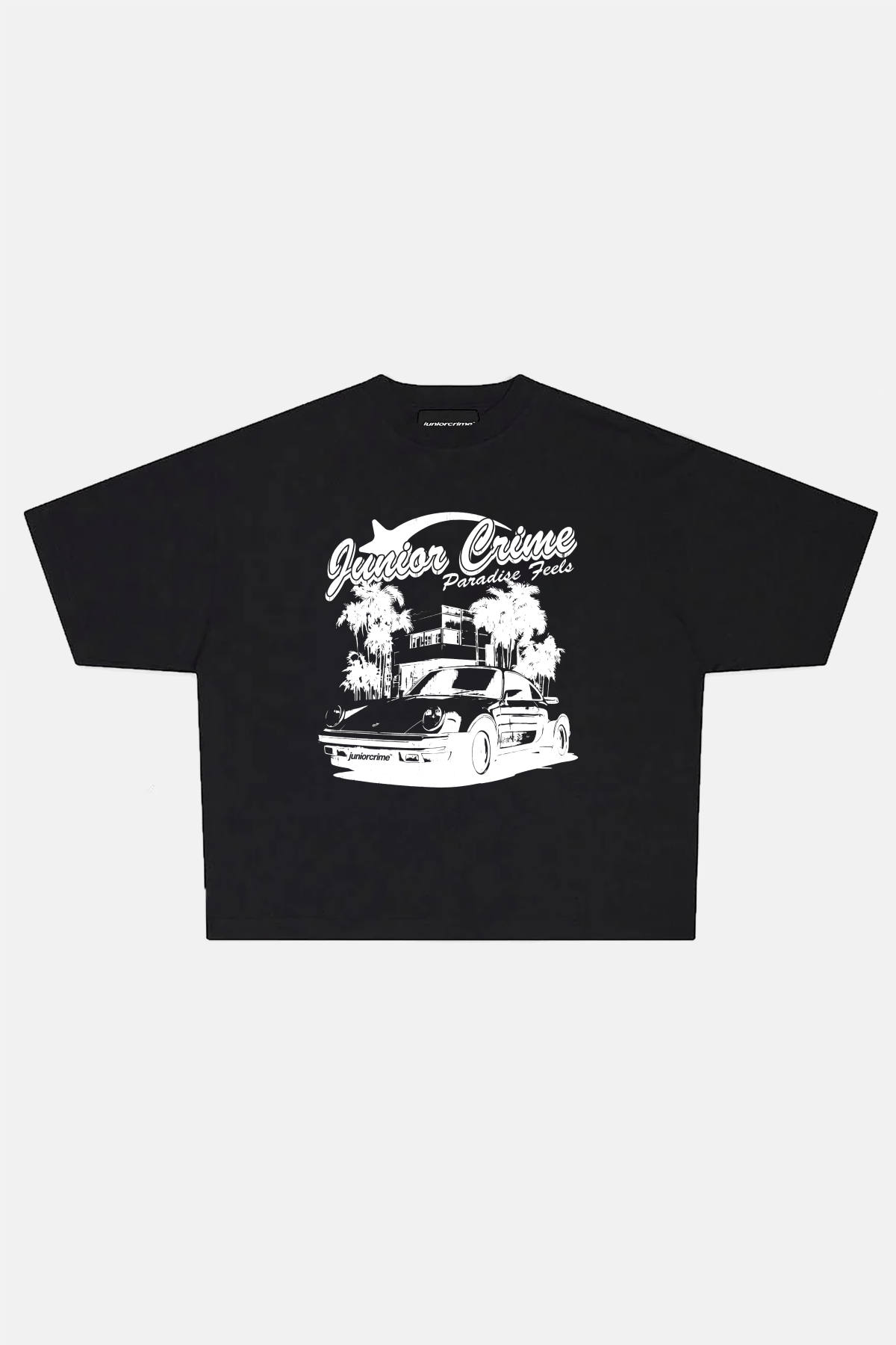 JR Paradise Baskılı Siyah Boxy Fit Tshirt