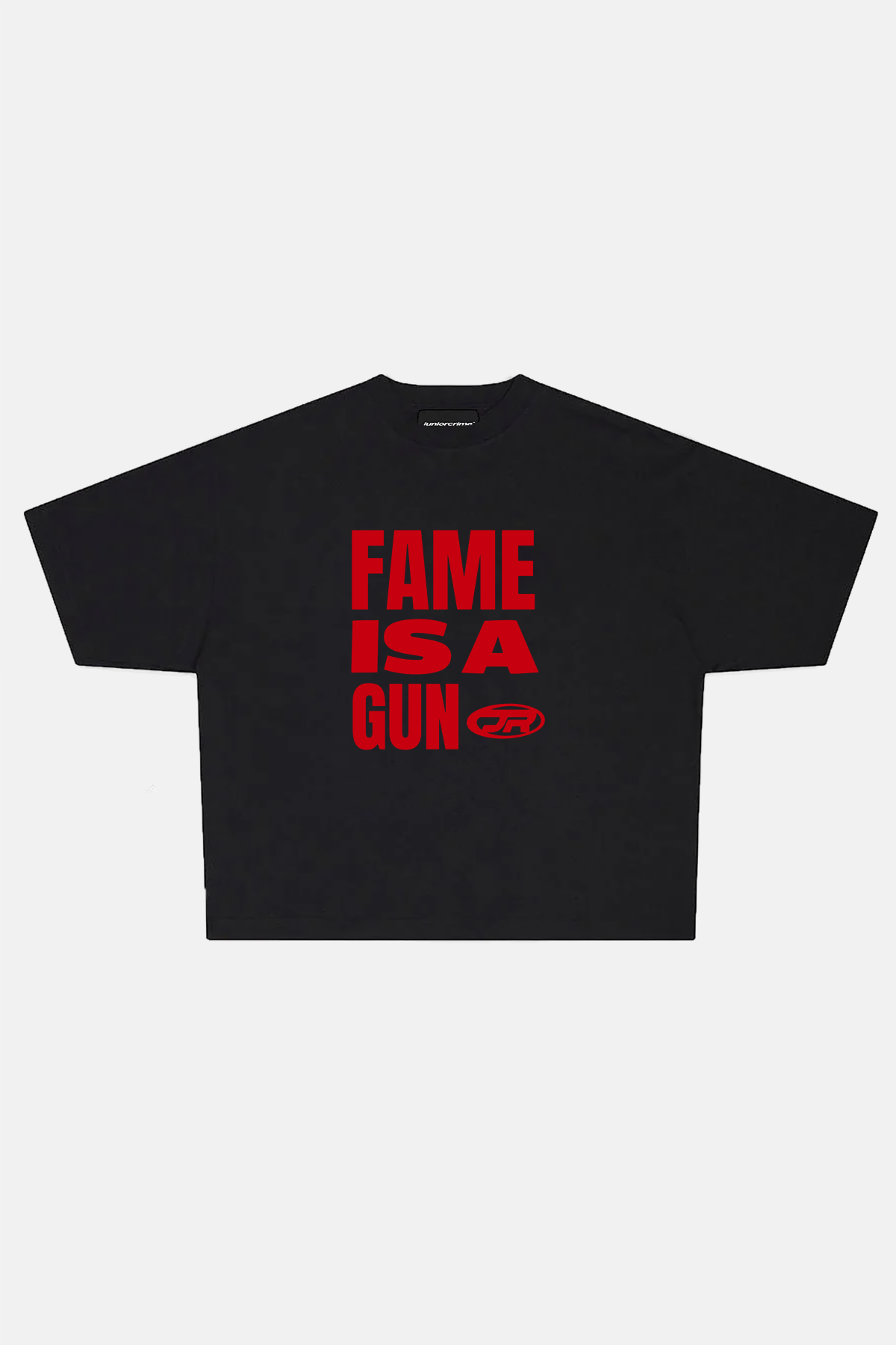 JR Red Fame Baskılı Siyah Boxy Fit Tshirt
