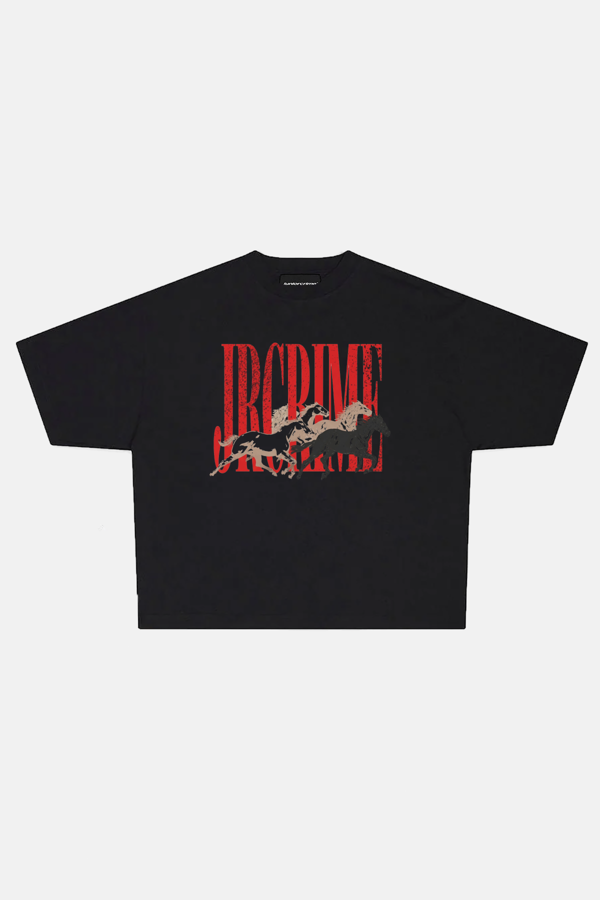 JR Red Logo Run Baskılı Siyah Boxy Fit Tshirt