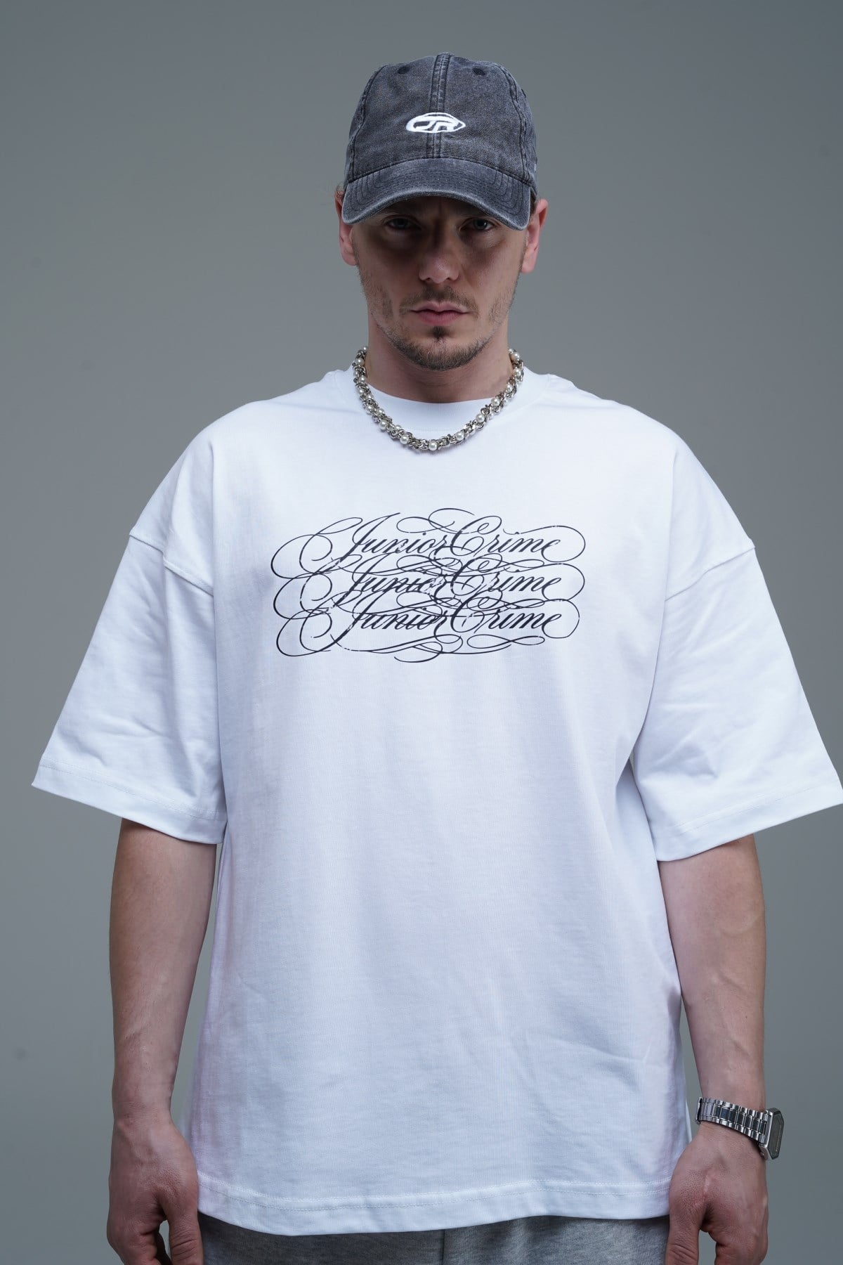 JR Signature Baskılı Beyaz Boxy Fit Tshirt