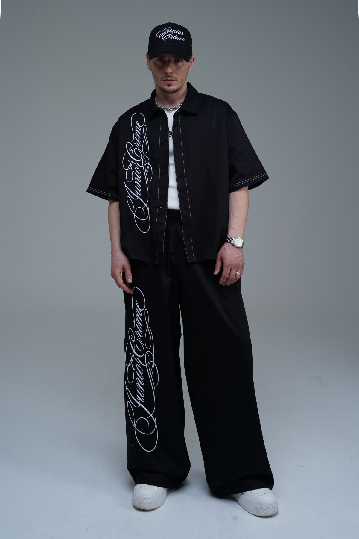JR Signature Baskılı Boxy Fit Gabardin Gömlek