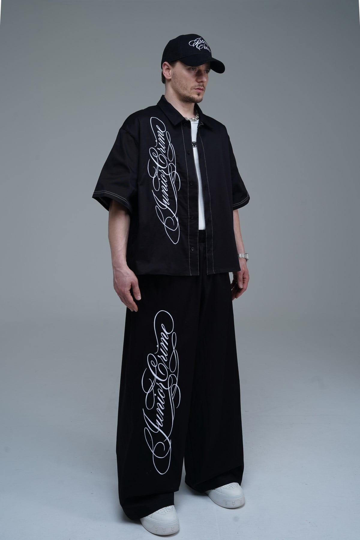JR Signature Baskılı Boxy Fit Gabardin Gömlek