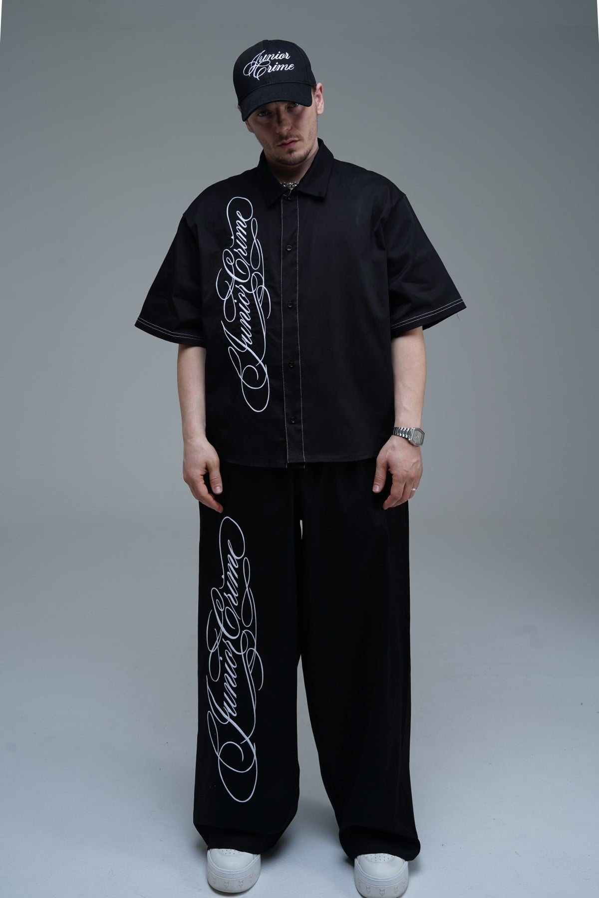 JR Signature Baskılı Boxy Fit Gabardin Gömlek