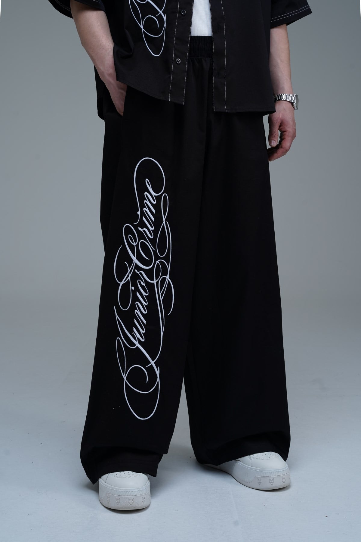 JR Signature Baskılı Gabardin Baggy Pantolon