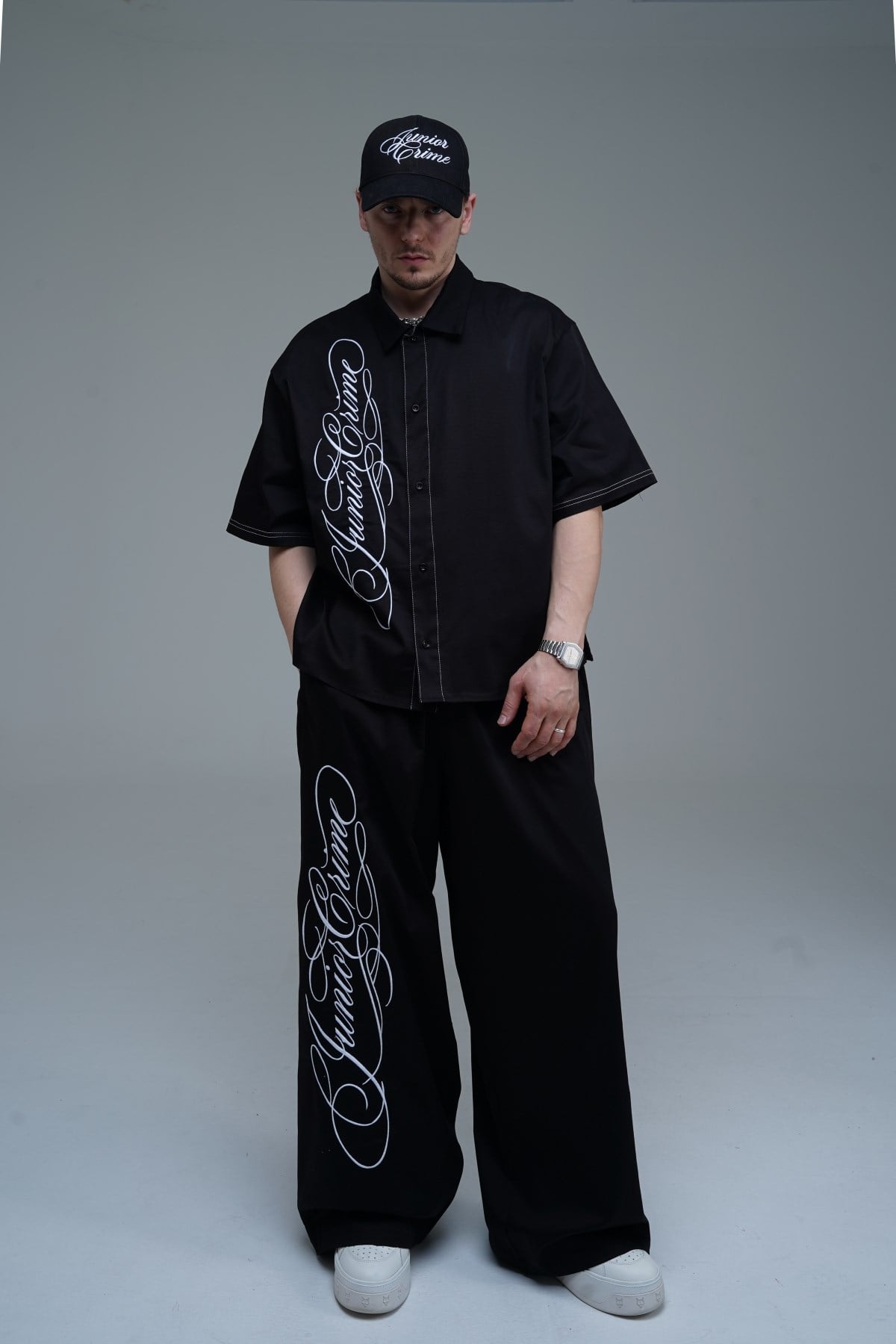 JR Signature Baskılı Gabardin Baggy Pantolon