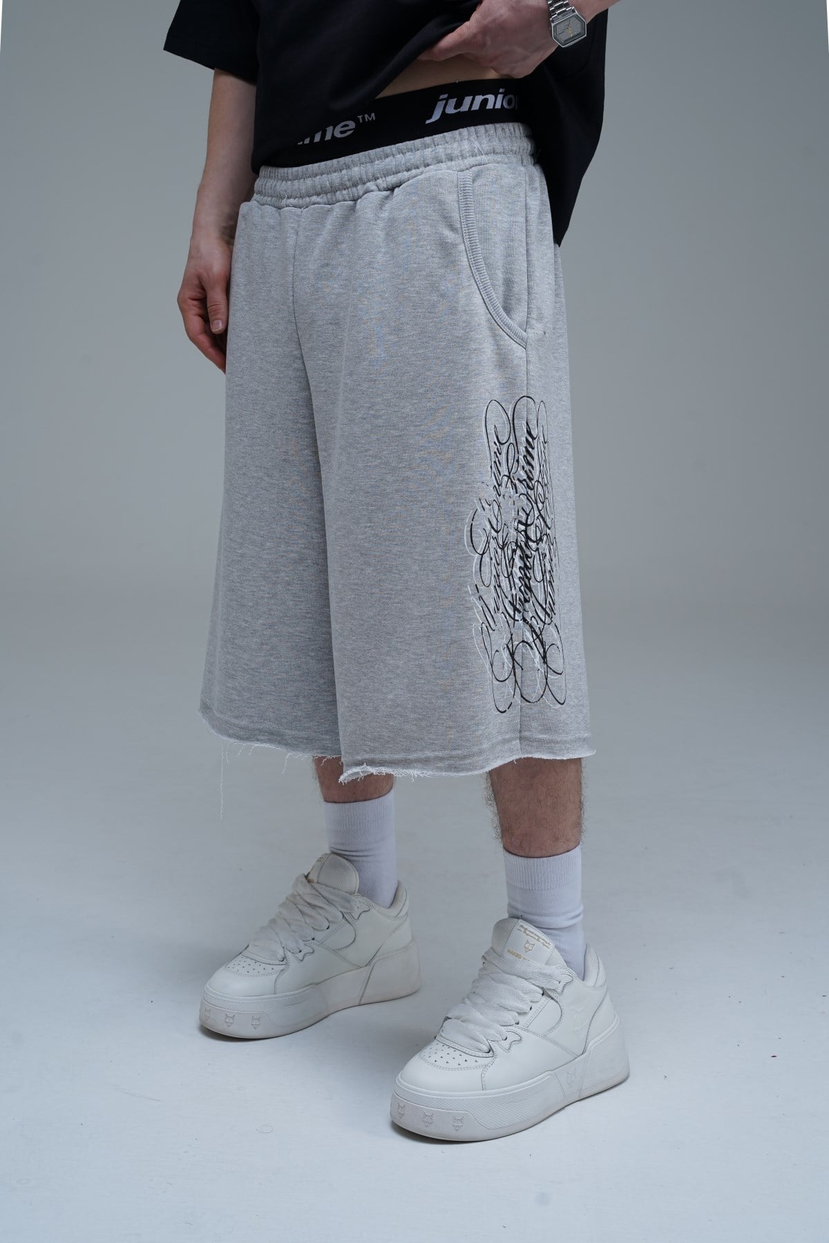 JR Signature Baskılı Jogger Baggy Gri Şort