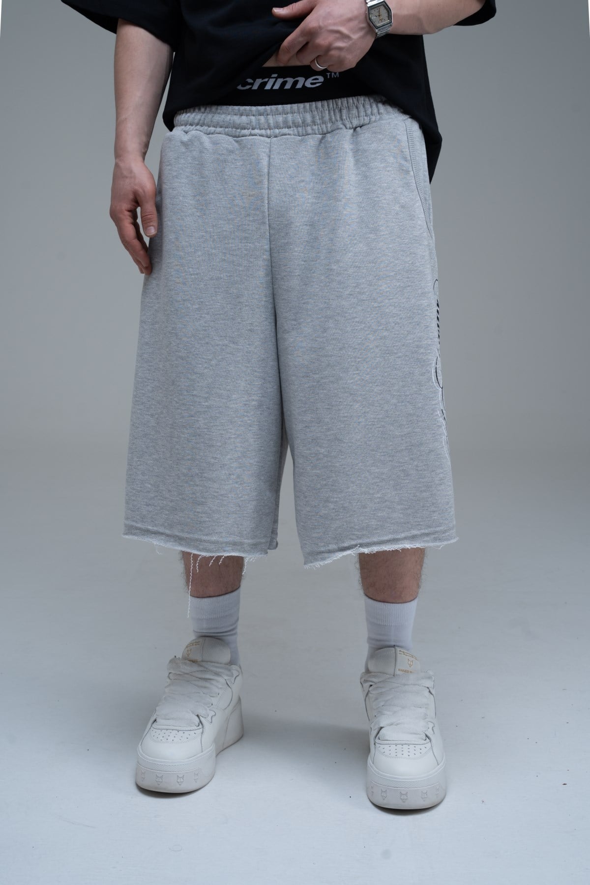 JR Signature Baskılı Jogger Baggy Gri Şort