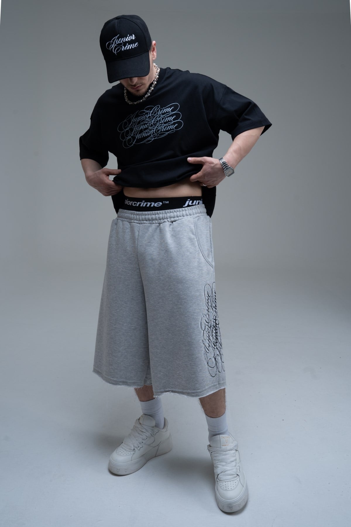 JR Signature Baskılı Jogger Baggy Gri Şort