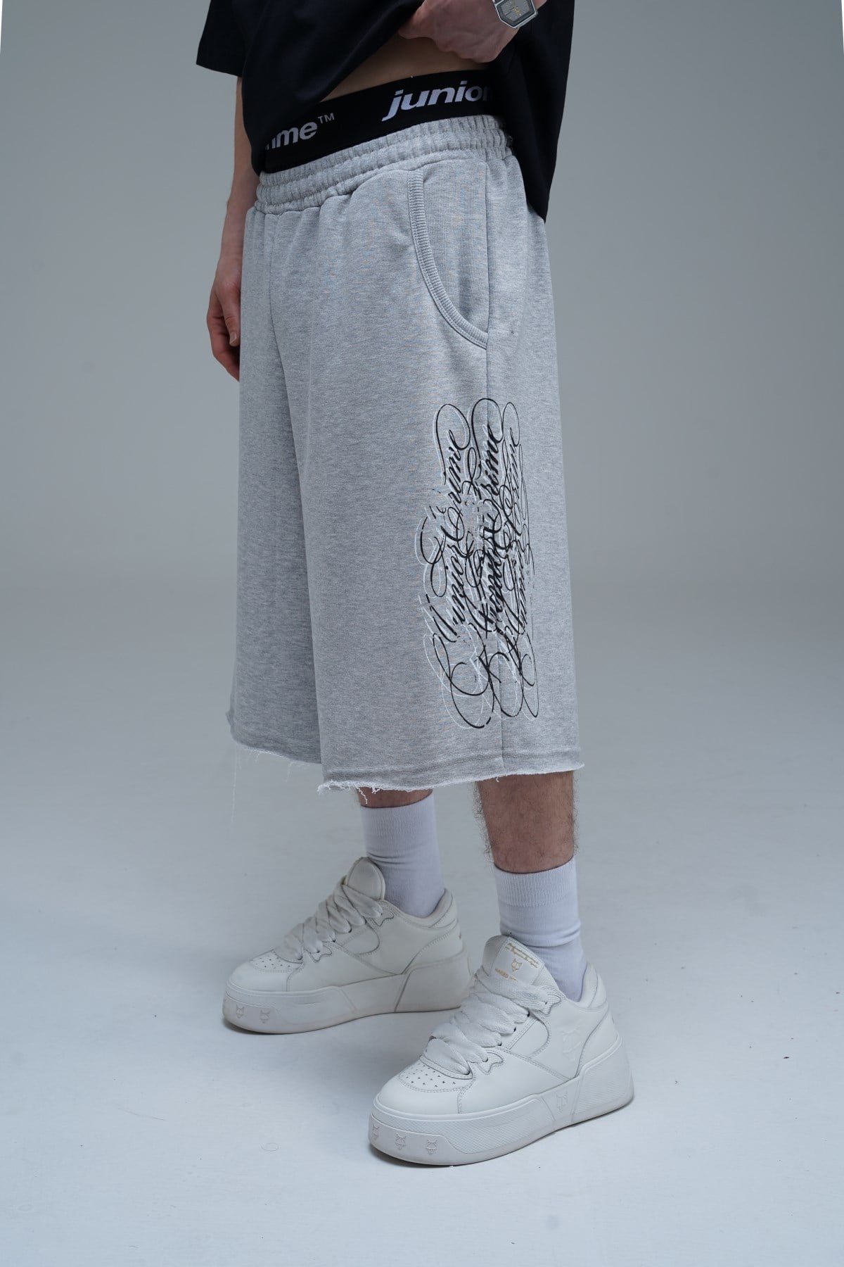 JR Signature Baskılı Jogger Baggy Gri Şort