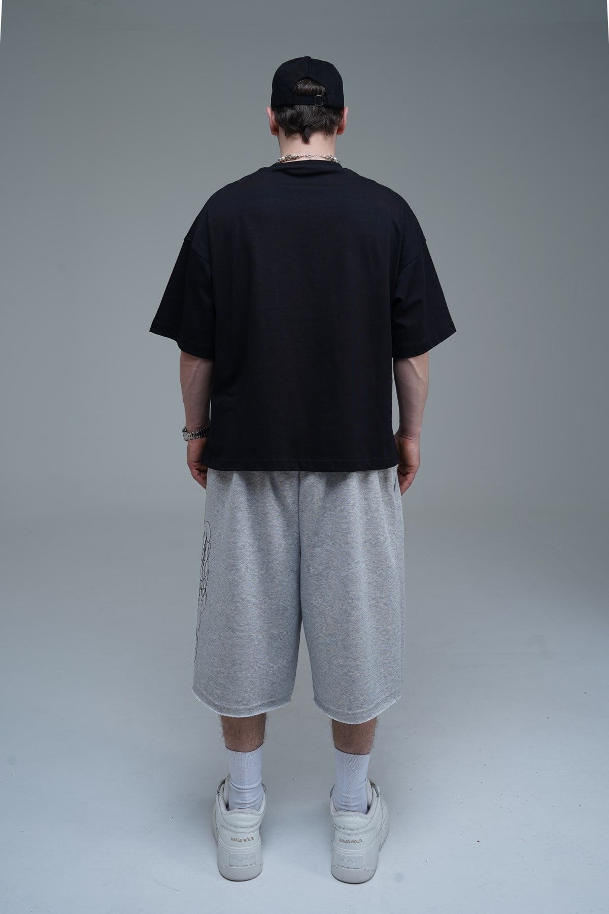 JR Signature Baskılı Jogger Baggy Gri Şort