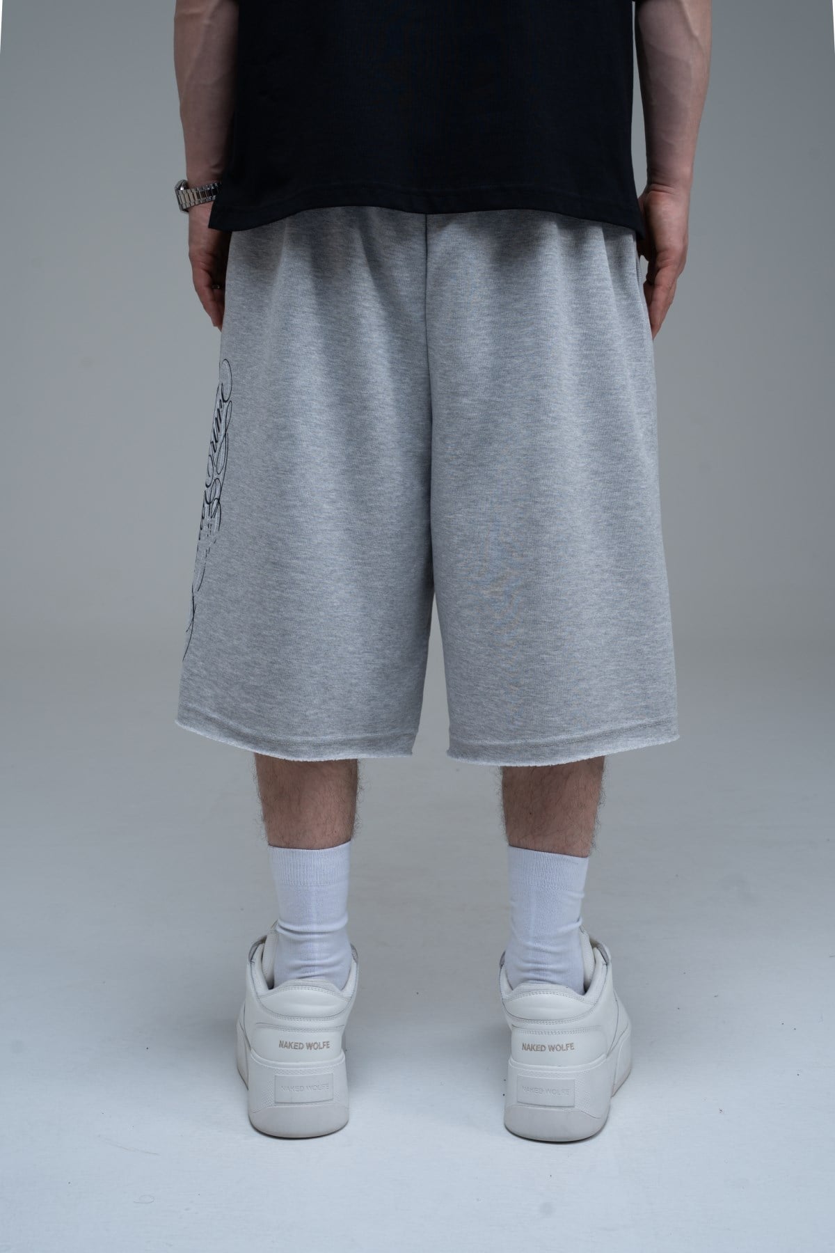 JR Signature Baskılı Jogger Baggy Gri Şort