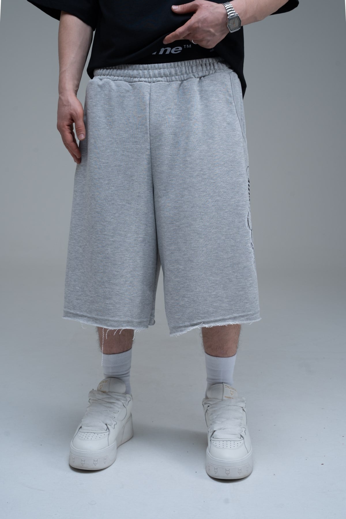 JR Signature Baskılı Jogger Baggy Gri Şort
