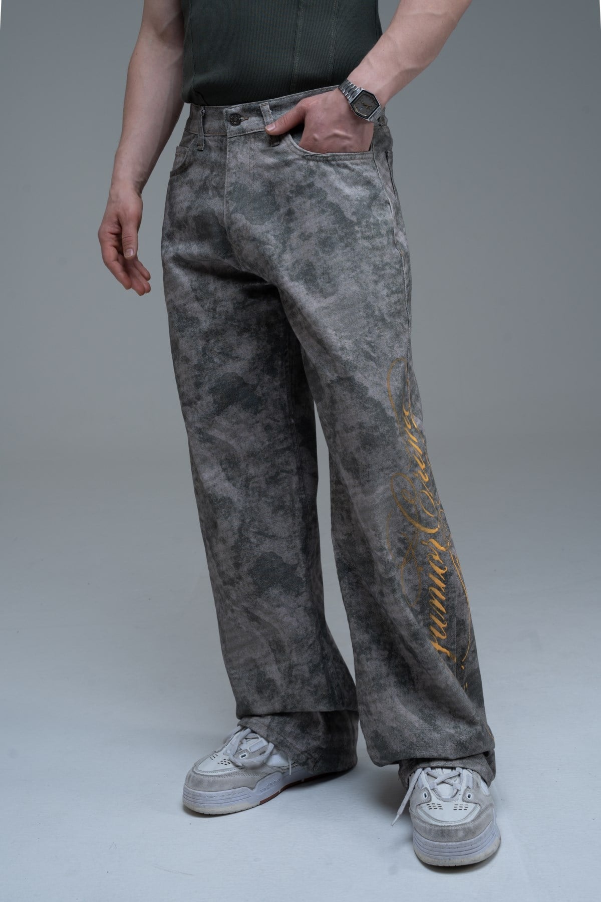 JR Signature Baskılı Kamuflaj Desen Baggy Jean