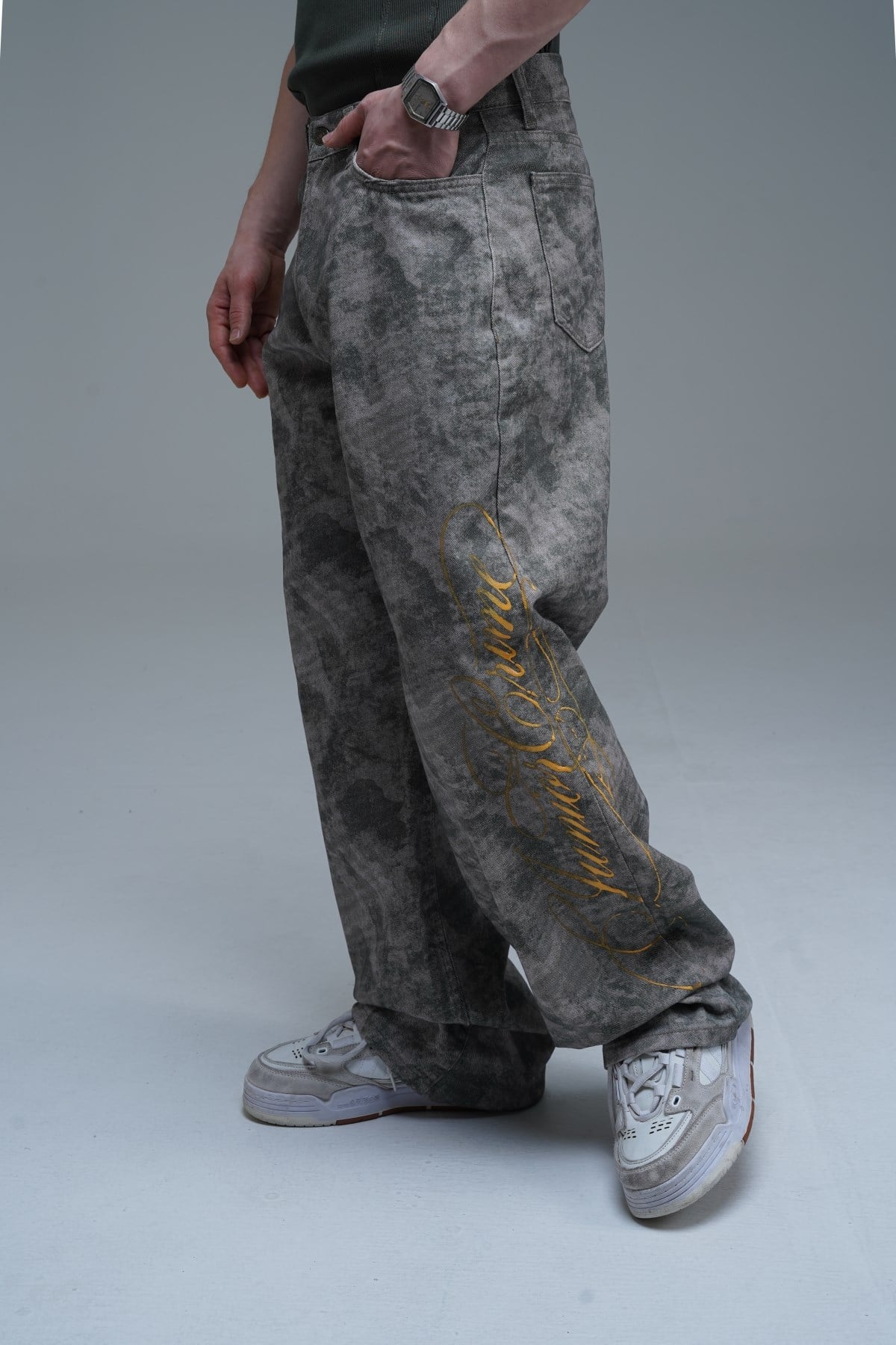 JR Signature Baskılı Kamuflaj Desen Baggy Jean