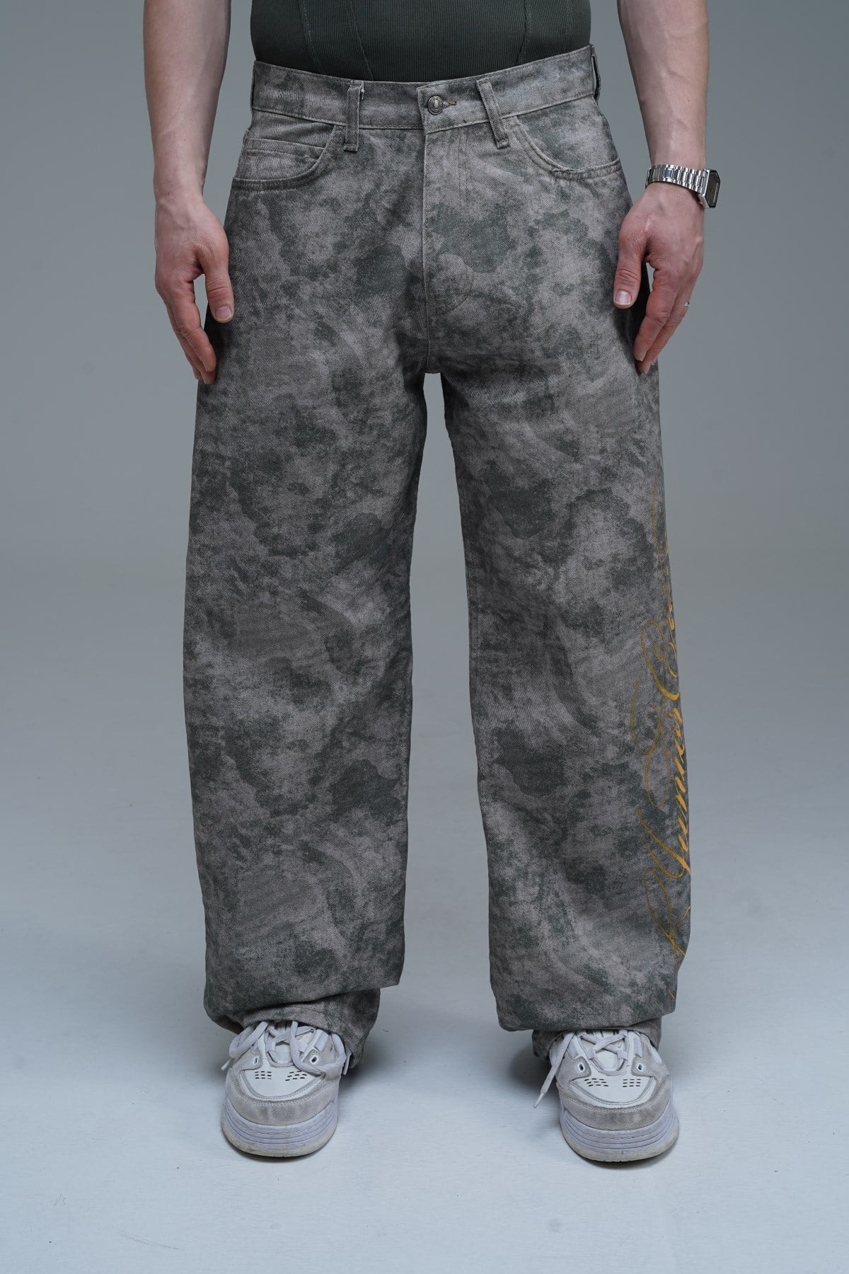 JR Signature Baskılı Kamuflaj Desen Baggy Jean