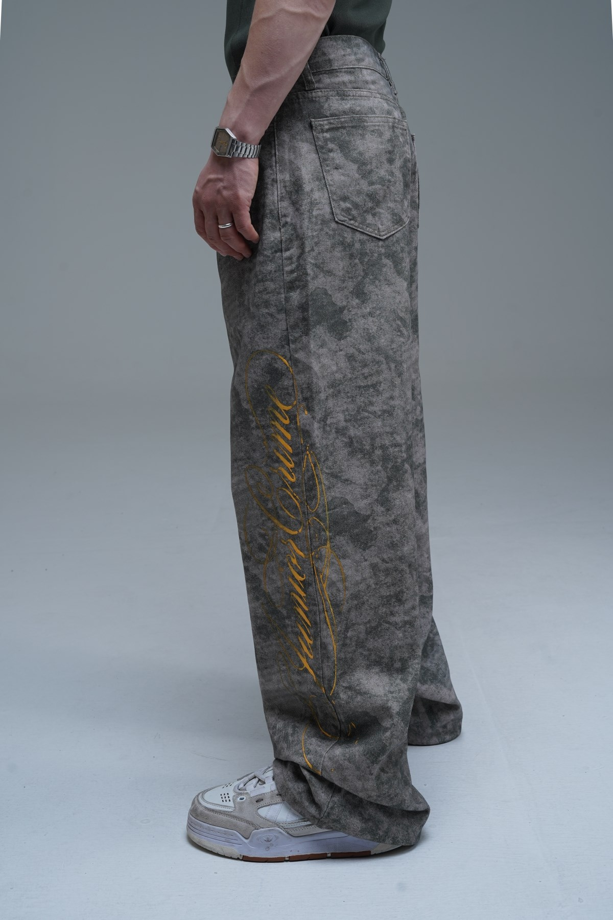 JR Signature Baskılı Kamuflaj Desen Baggy Jean