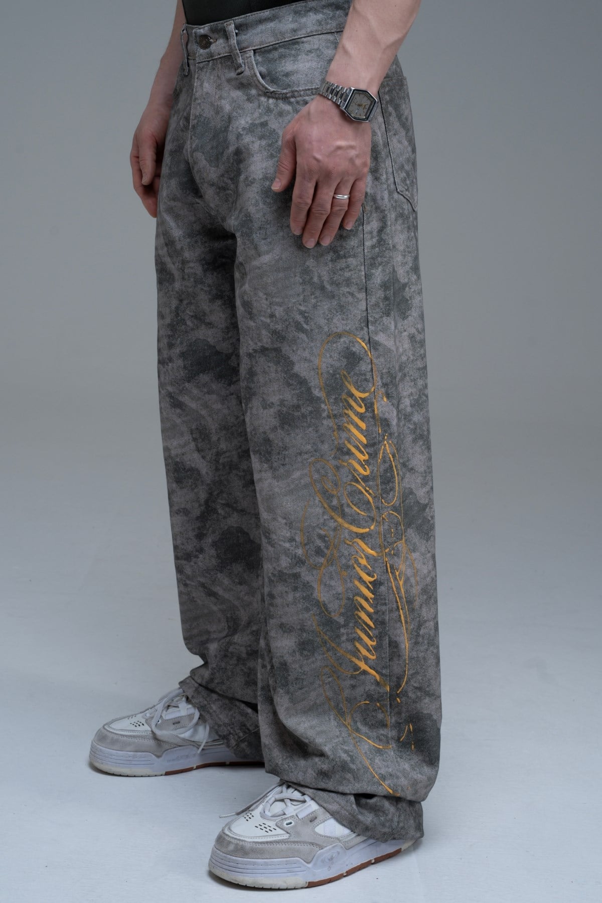 JR Signature Baskılı Kamuflaj Desen Baggy Jean