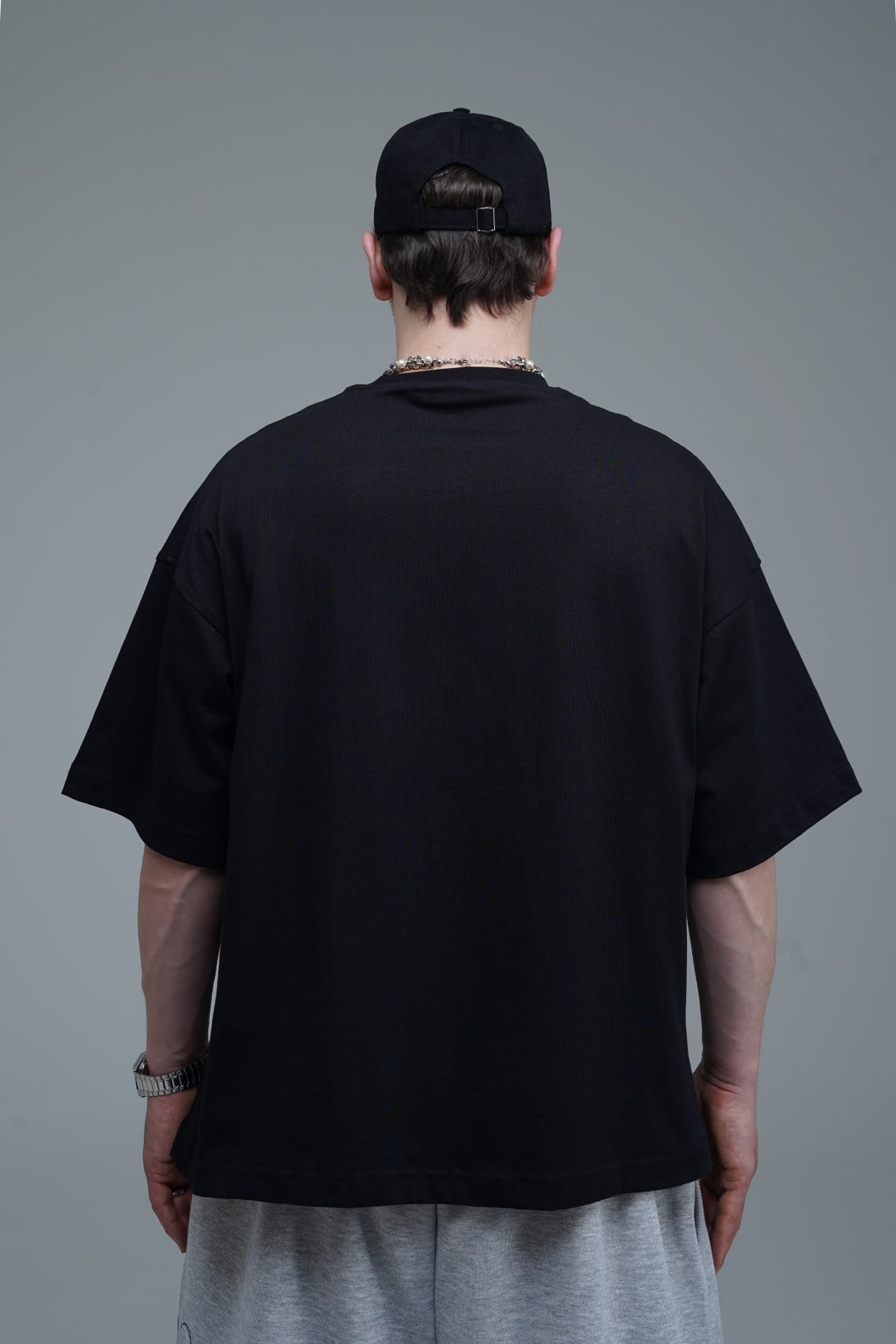 JR Signature Baskılı Siyah Boxy Fit Tshirt