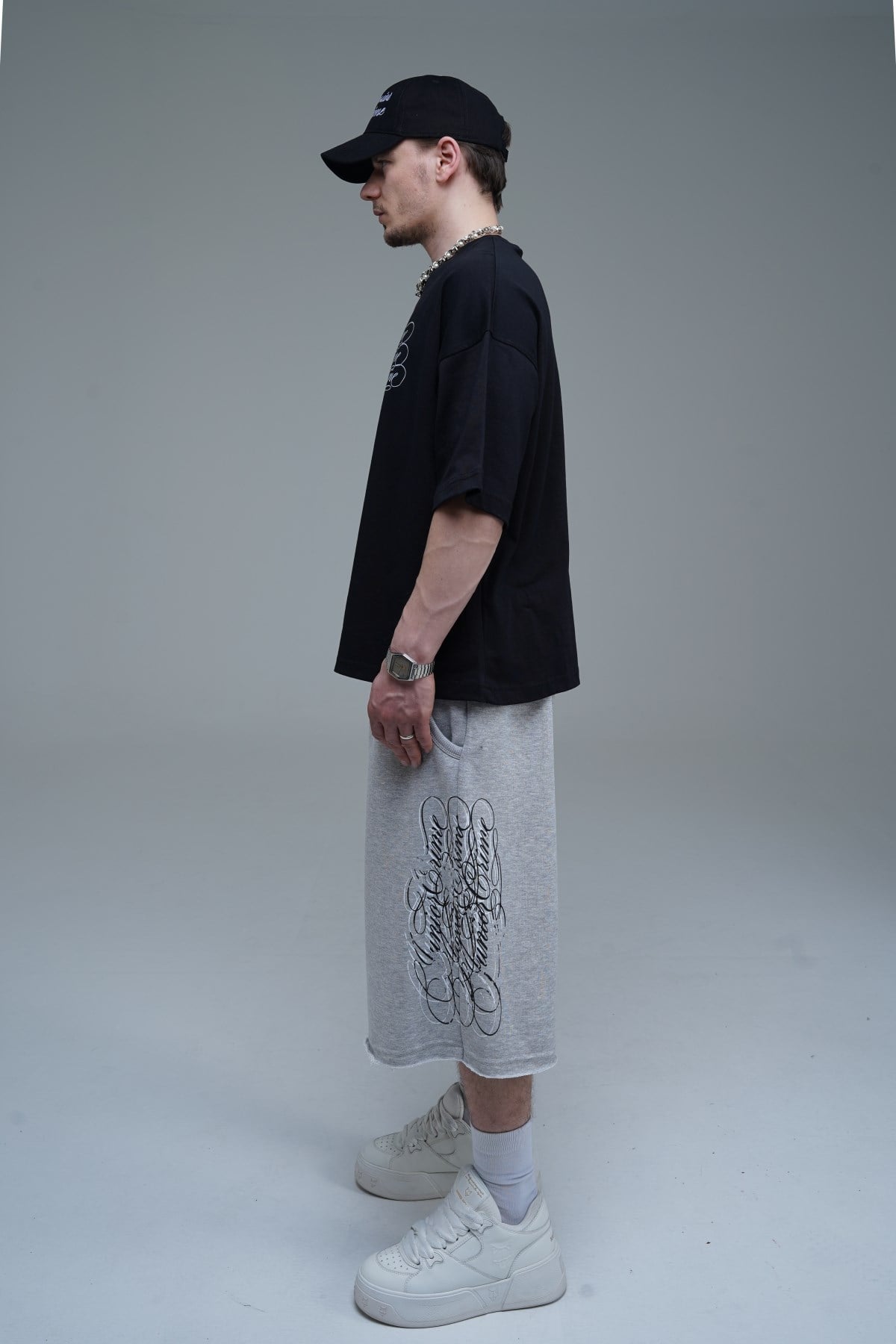 JR Signature Baskılı Siyah Boxy Fit Tshirt