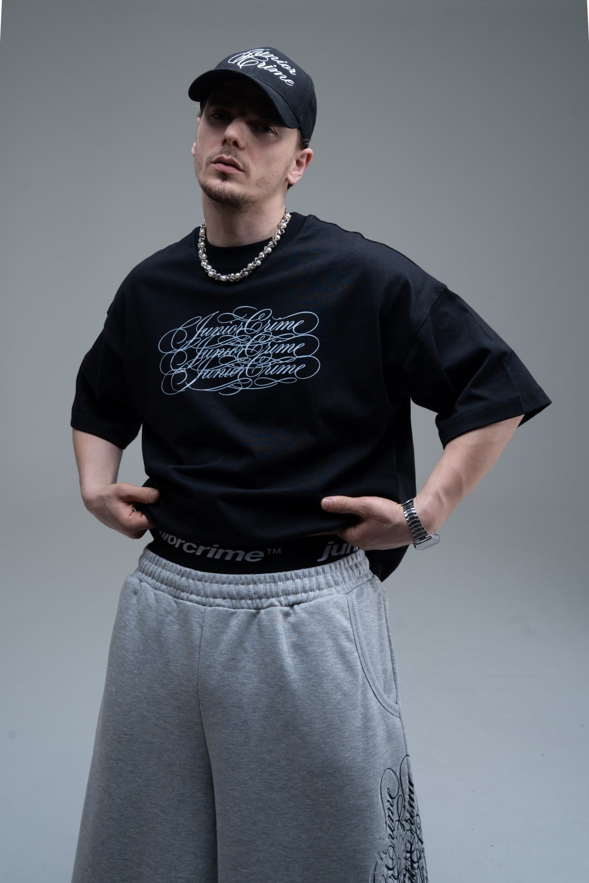 JR Signature Baskılı Siyah Boxy Fit Tshirt