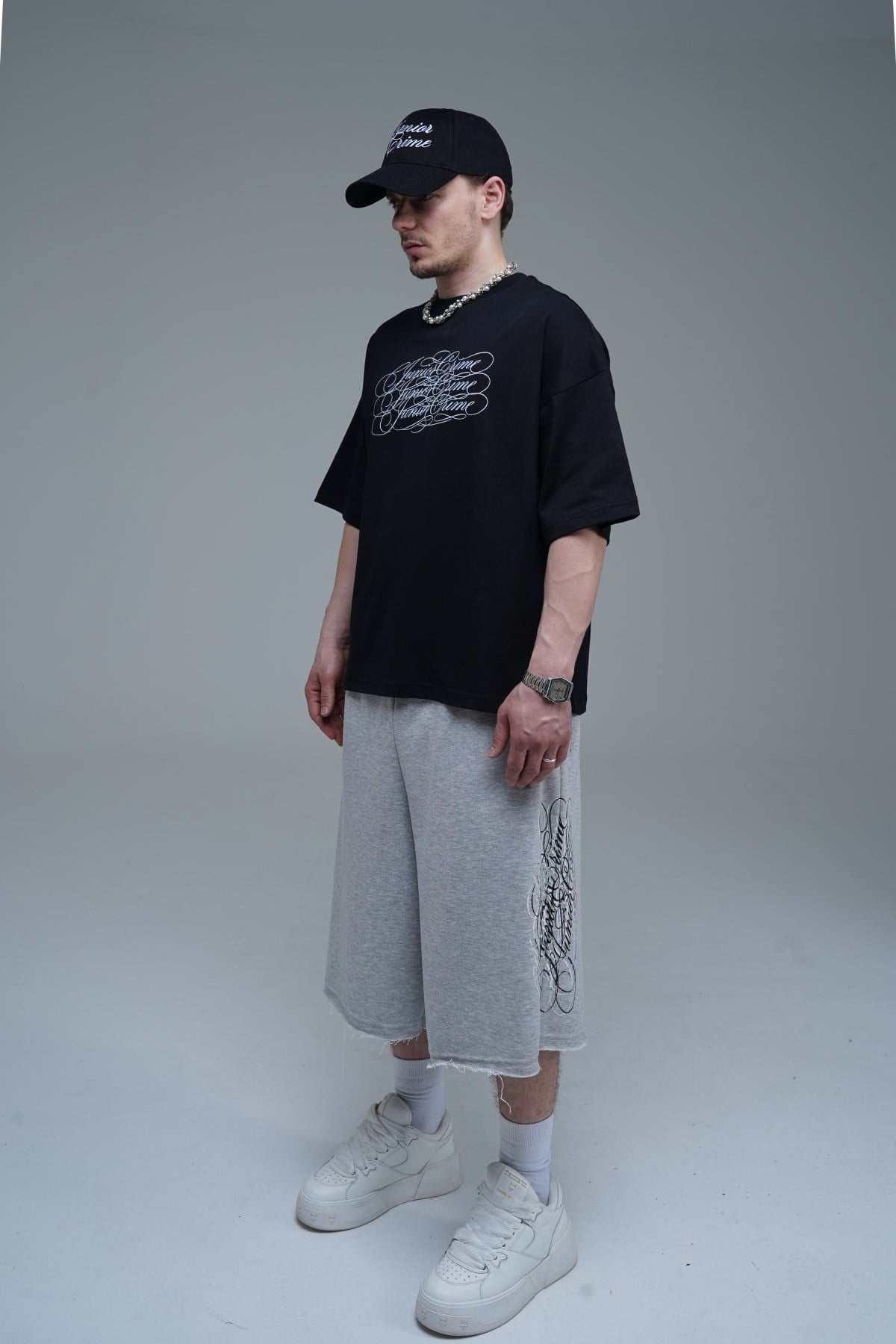 JR Signature Baskılı Siyah Boxy Fit Tshirt