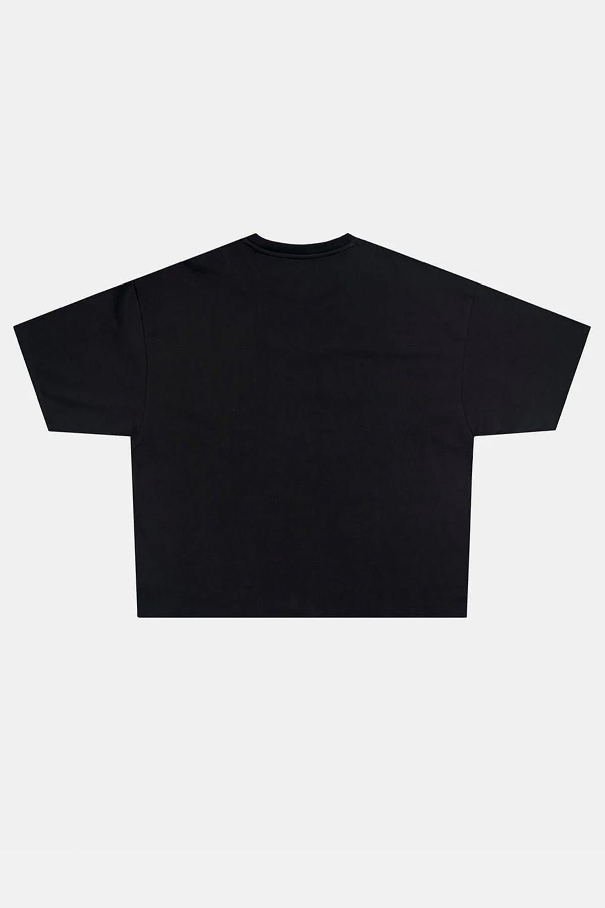 JR Signature Baskılı Siyah Boxy Fit Tshirt