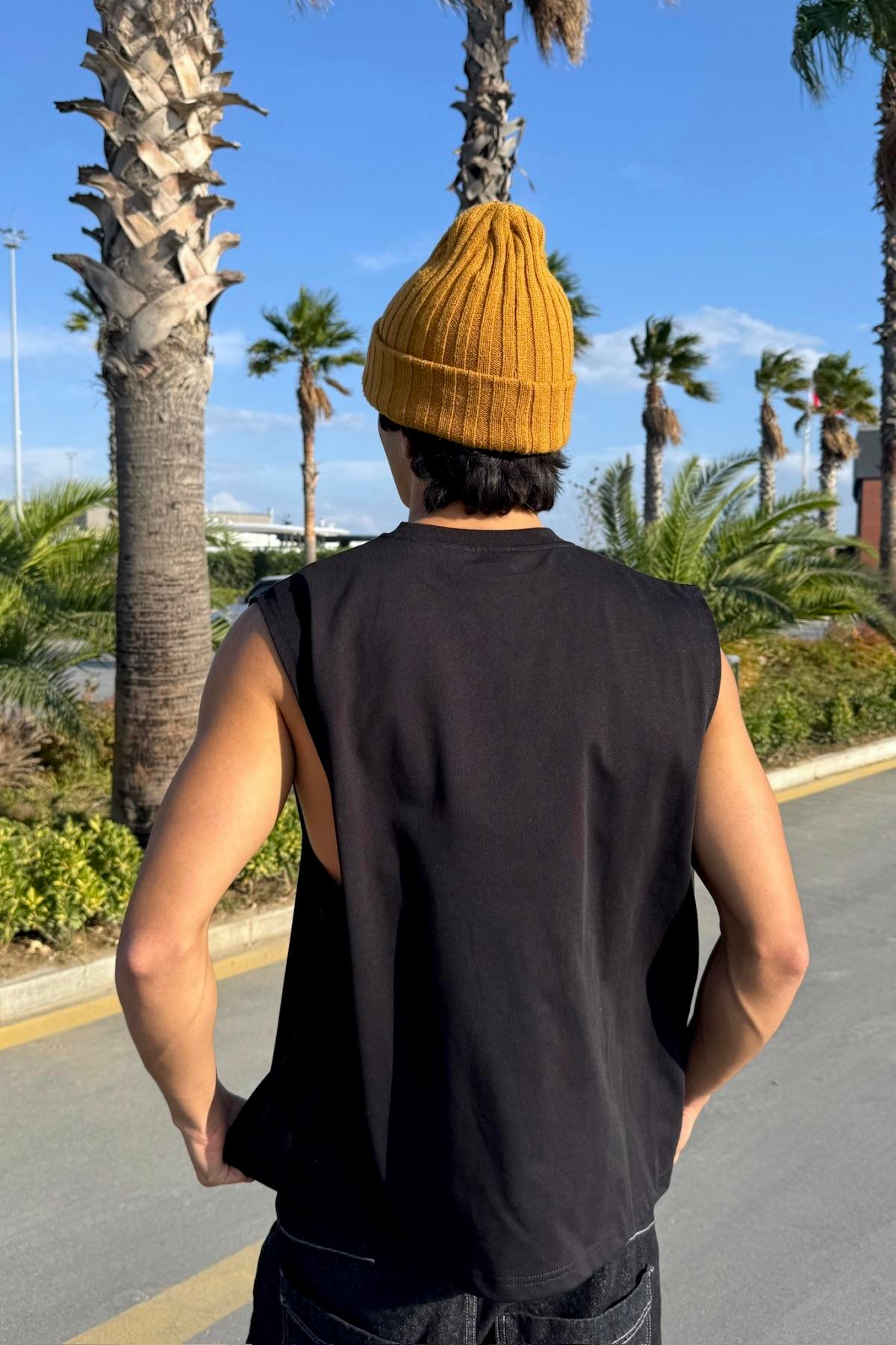 JR Siyah Oversize Kolsuz Tshirt