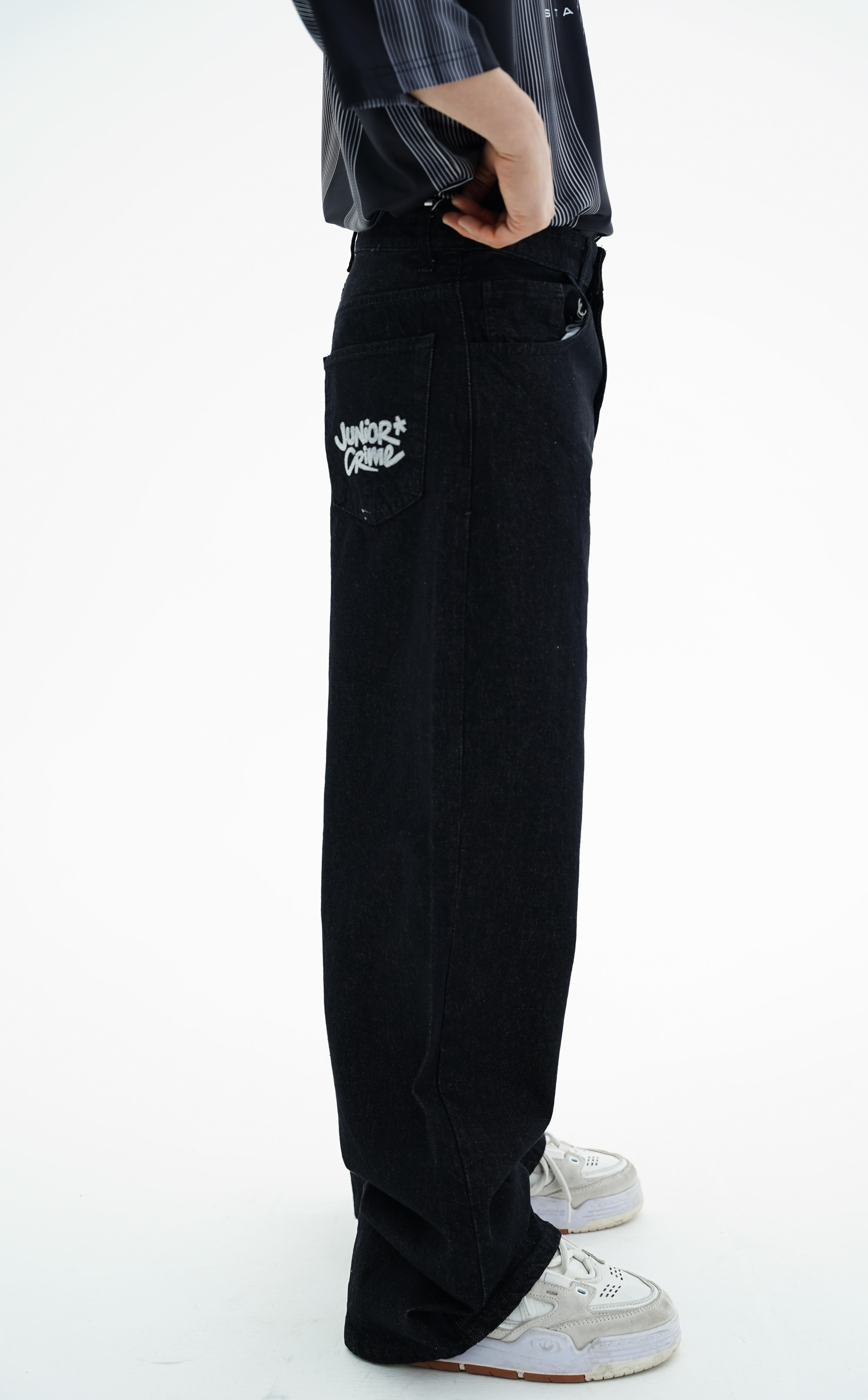 Junior Crime Siyah Melanj Raw Denim Pantolon