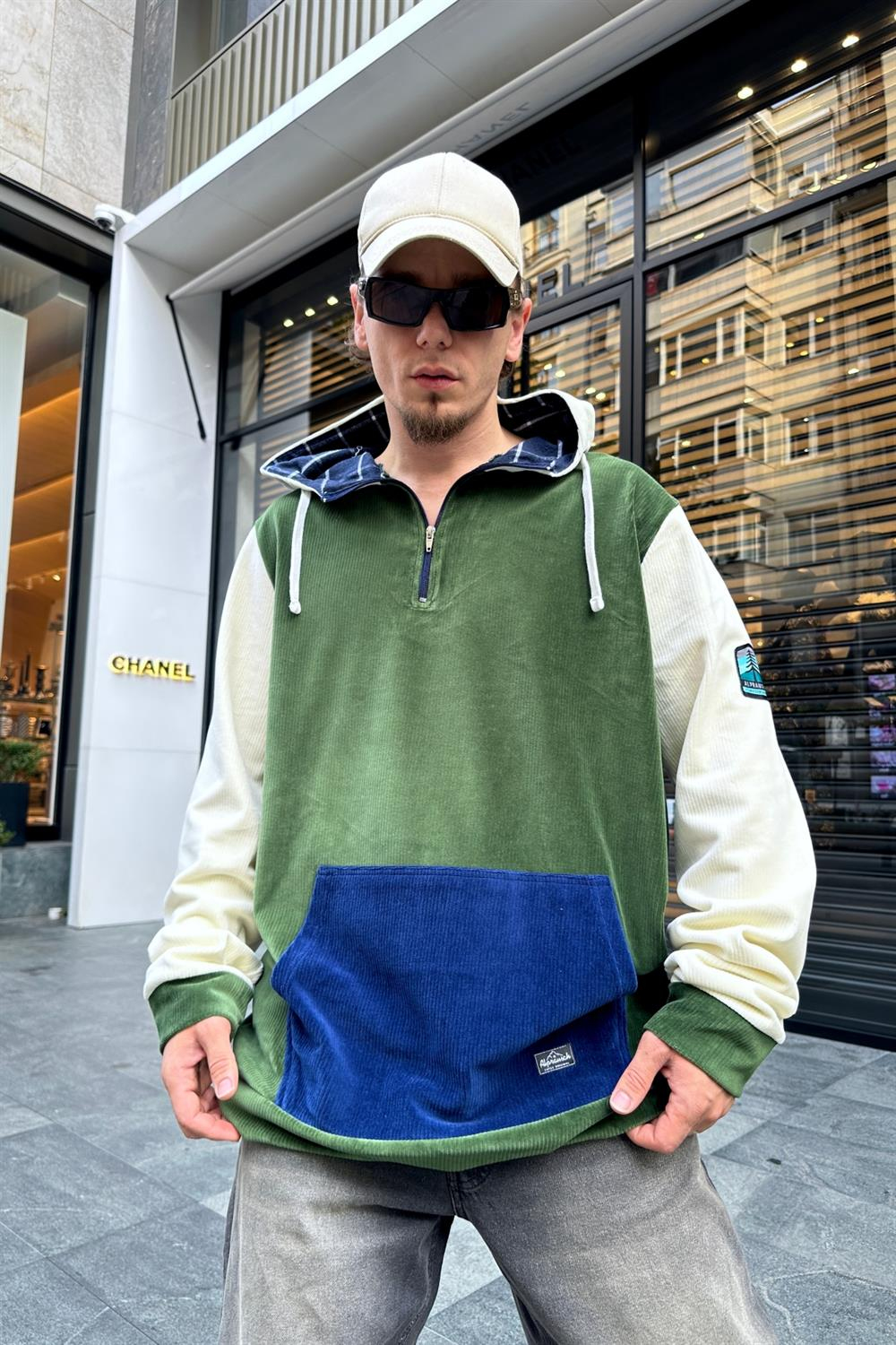 Kadife Kumaş Blok Detay Oversize Sweatshirt SW945