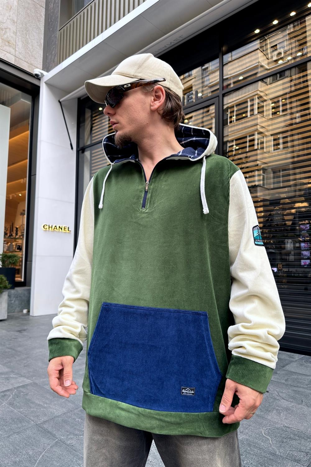 Kadife Kumaş Blok Detay Oversize Sweatshirt SW945