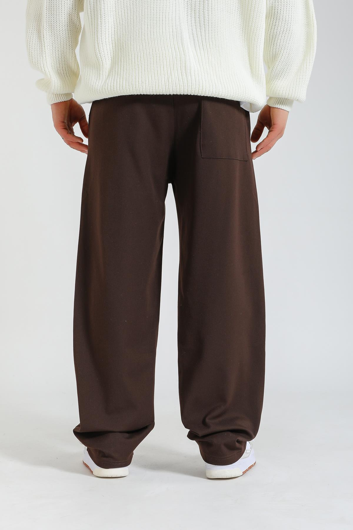 Kahve Kumaş Pileli Baggy Pantolon P1128