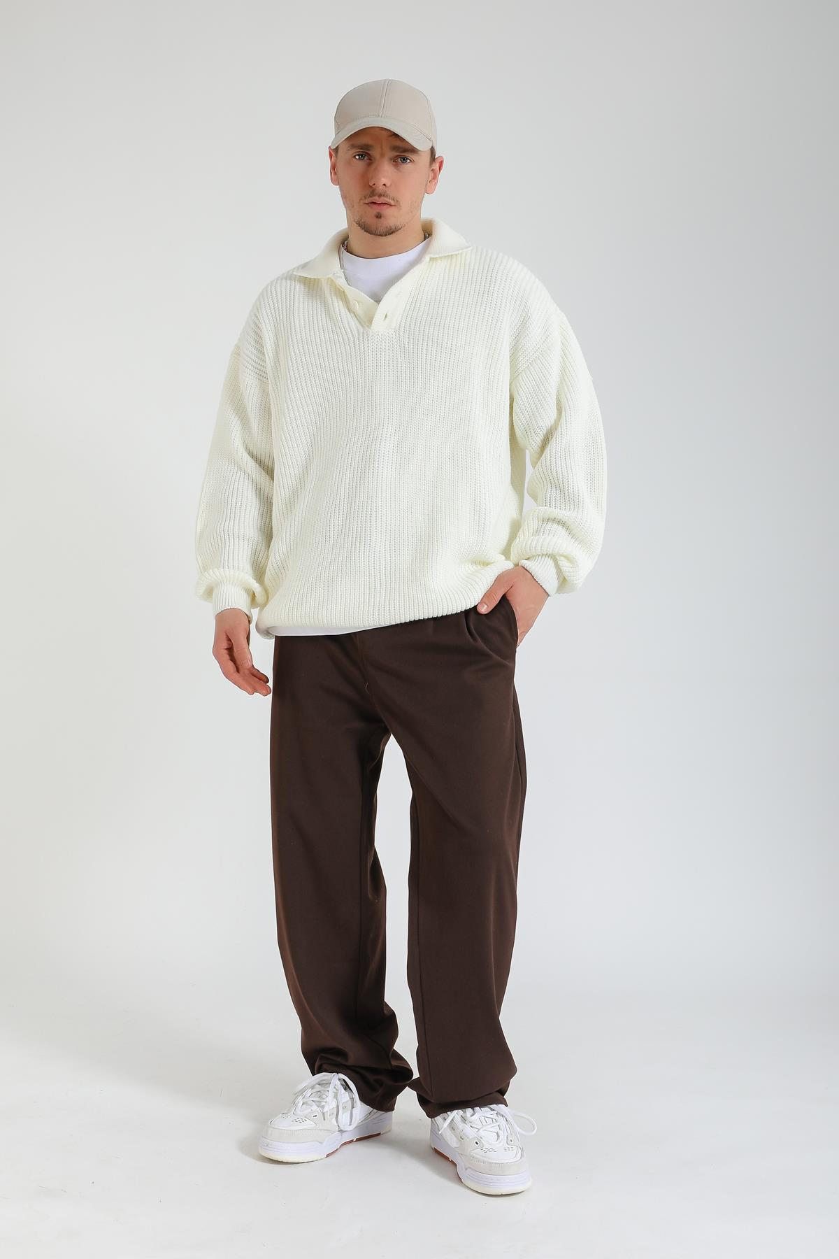 Kahve Kumaş Pileli Baggy Pantolon P1128