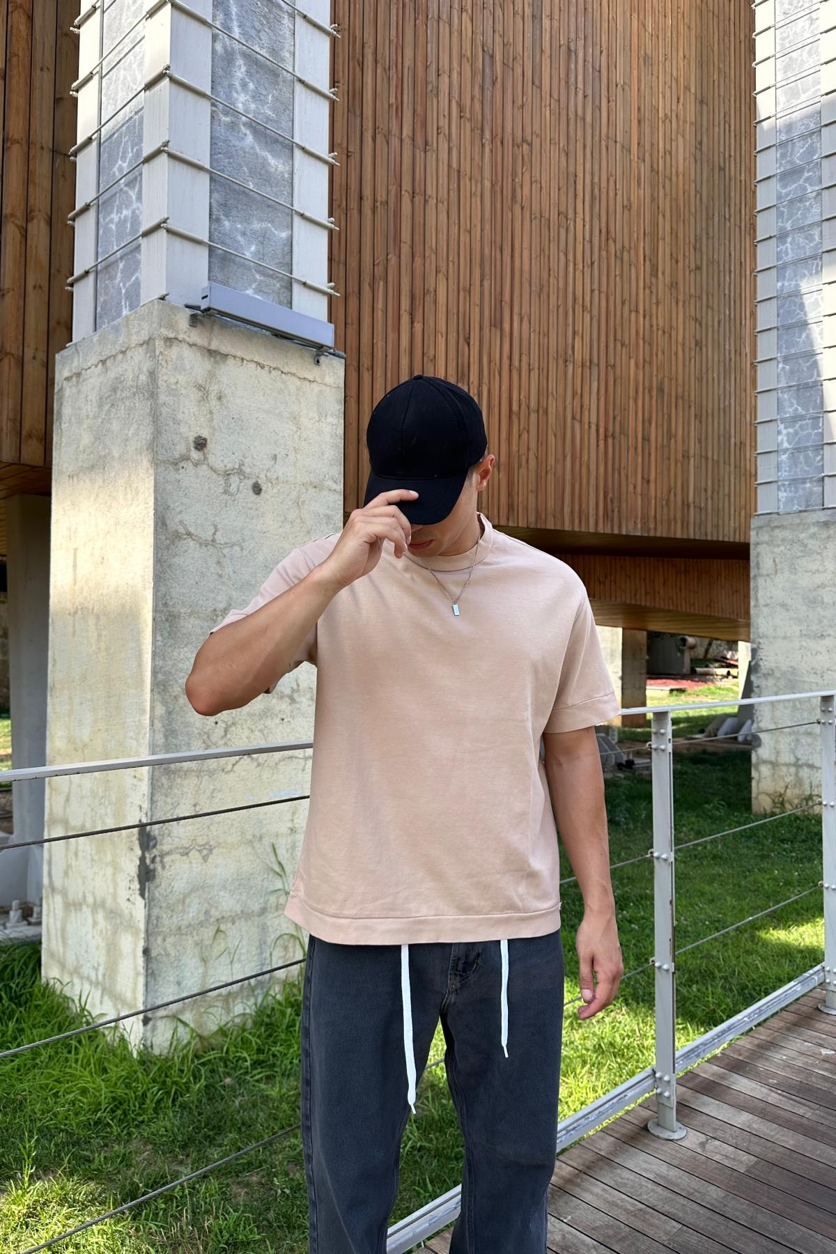 Kahve Oversize Biye Detay Basic Tshirt T1173