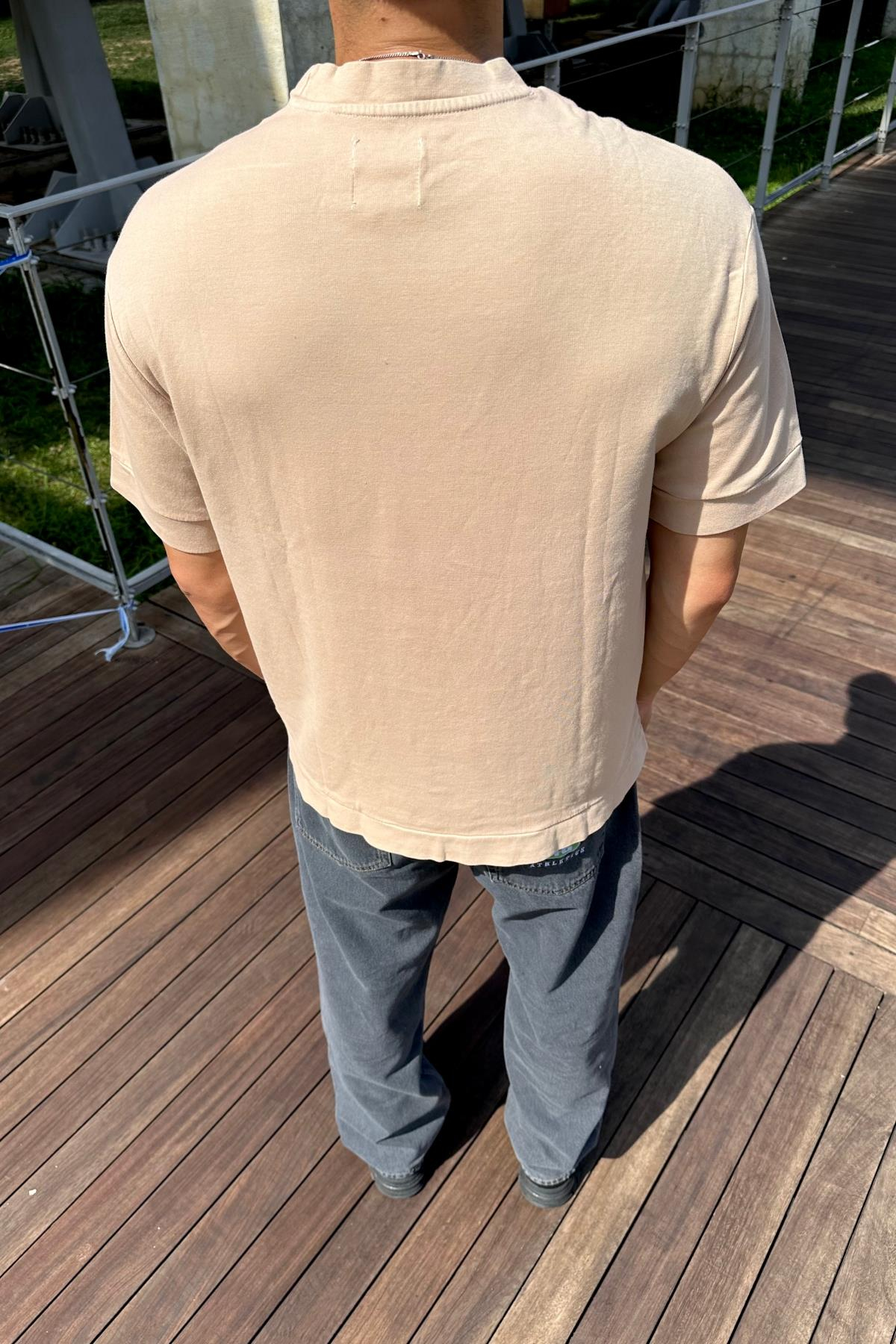 Kahve Oversize Biye Detay Basic Tshirt T1173