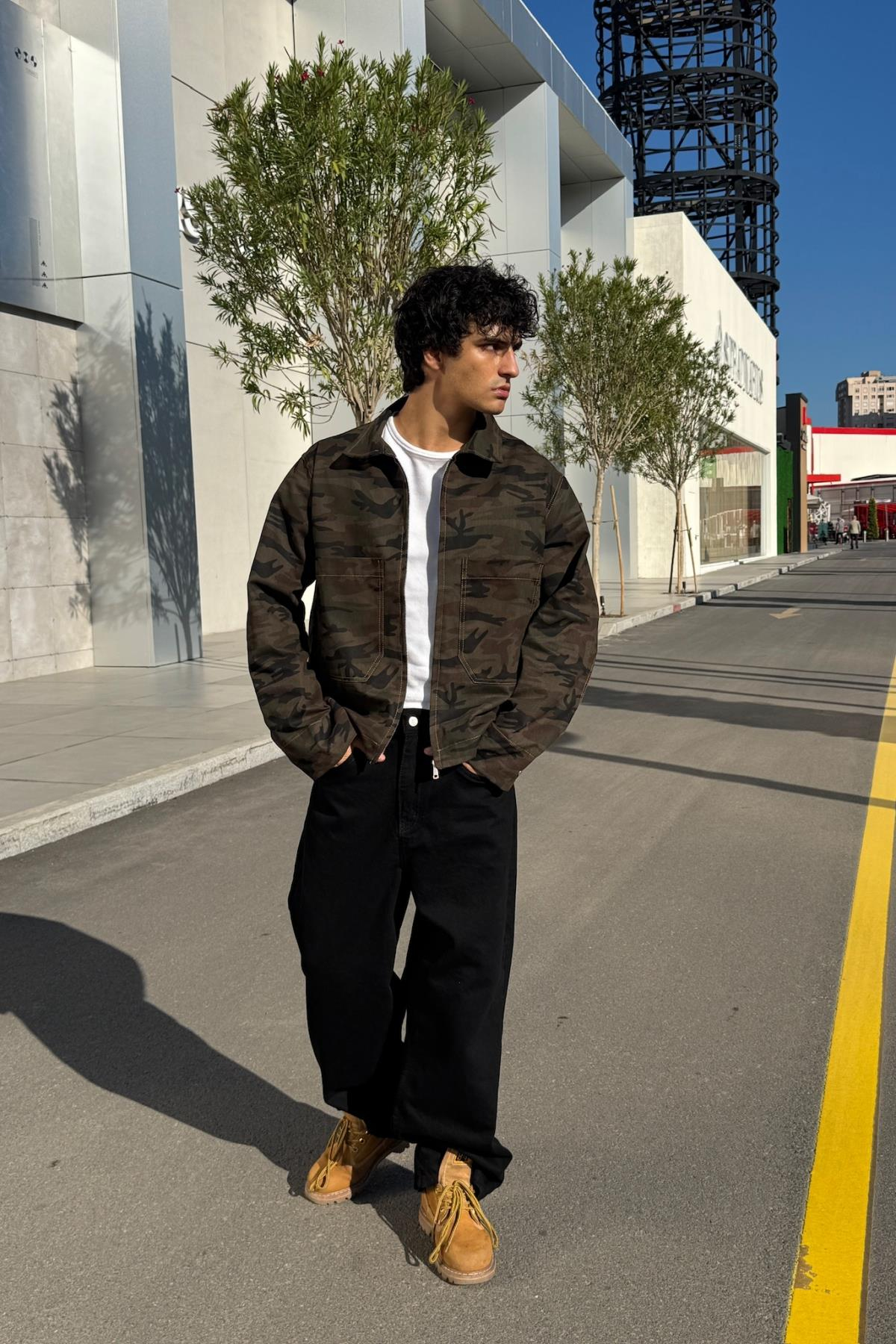 Kamuflaj Desenli Oversize Boxy Fit Mevsimlik Ceket KN01