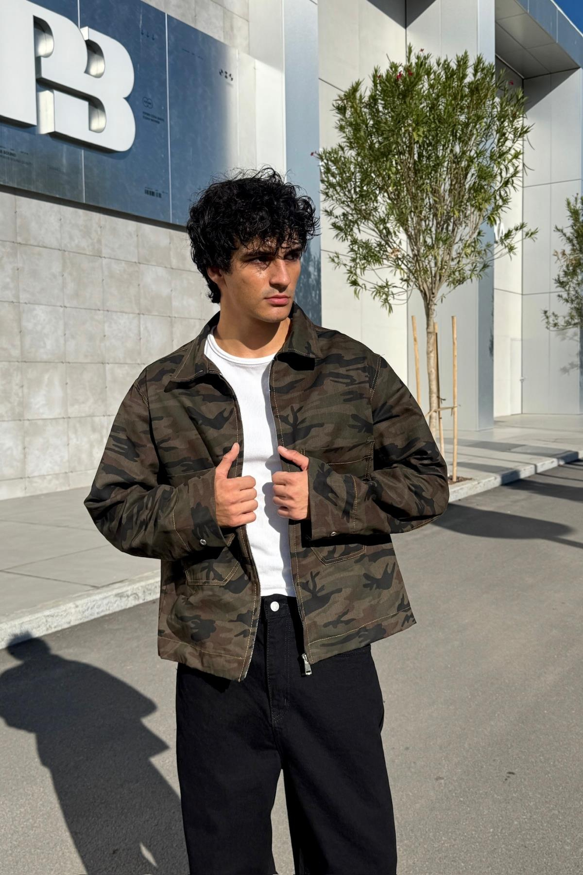 Kamuflaj Desenli Oversize Boxy Fit Mevsimlik Ceket KN01