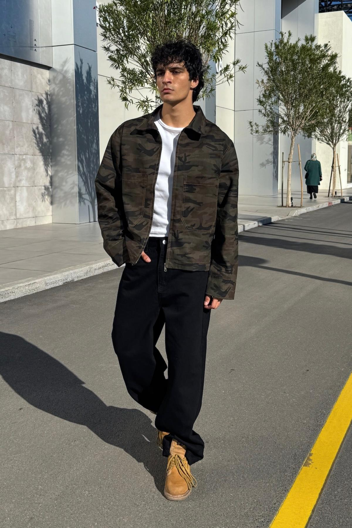 Kamuflaj Desenli Oversize Boxy Fit Mevsimlik Ceket KN01