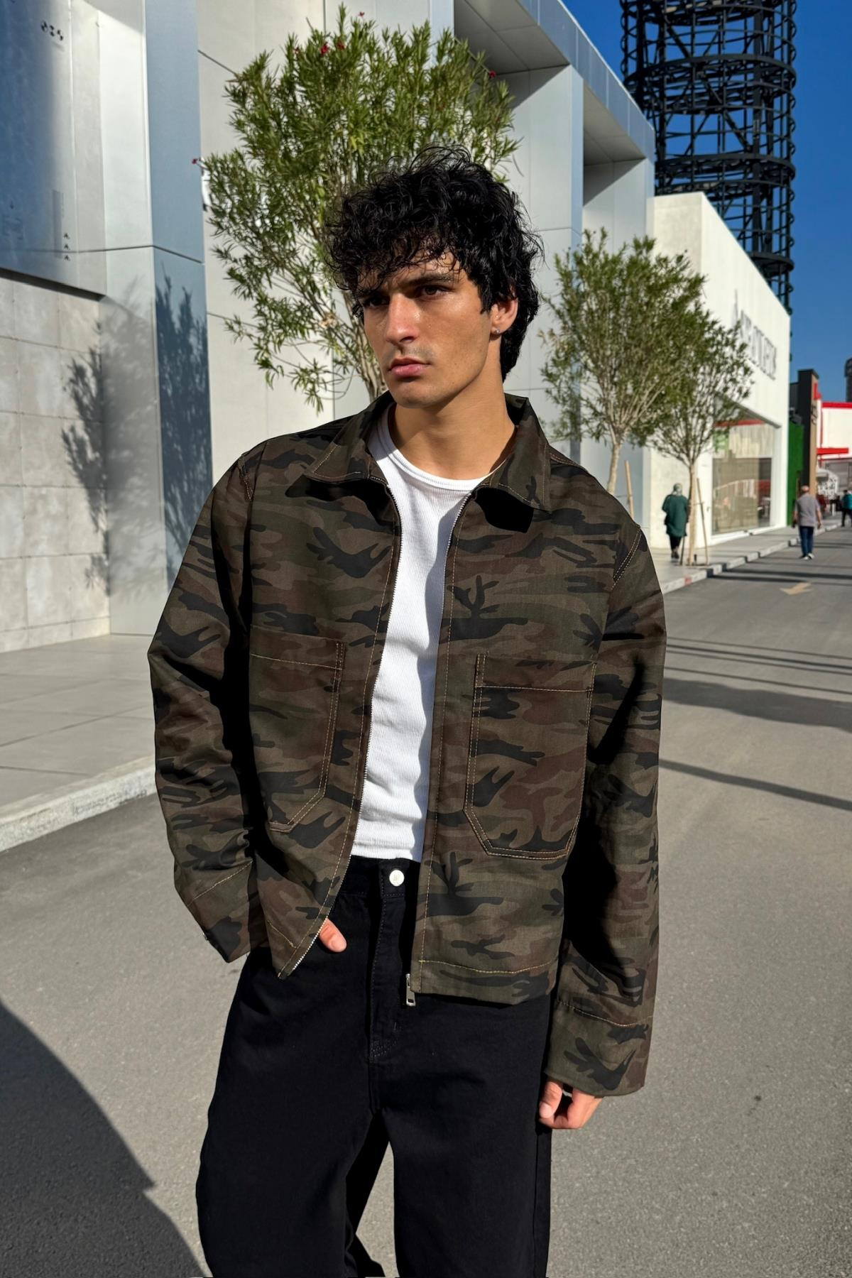 Kamuflaj Desenli Oversize Boxy Fit Mevsimlik Ceket KN01