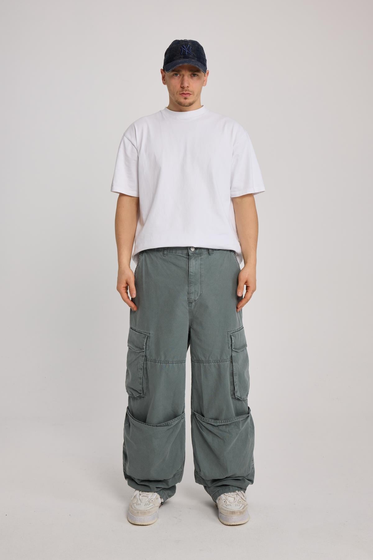Kanguru Cep Detay Paraşüt Baggy Jean Pantolon