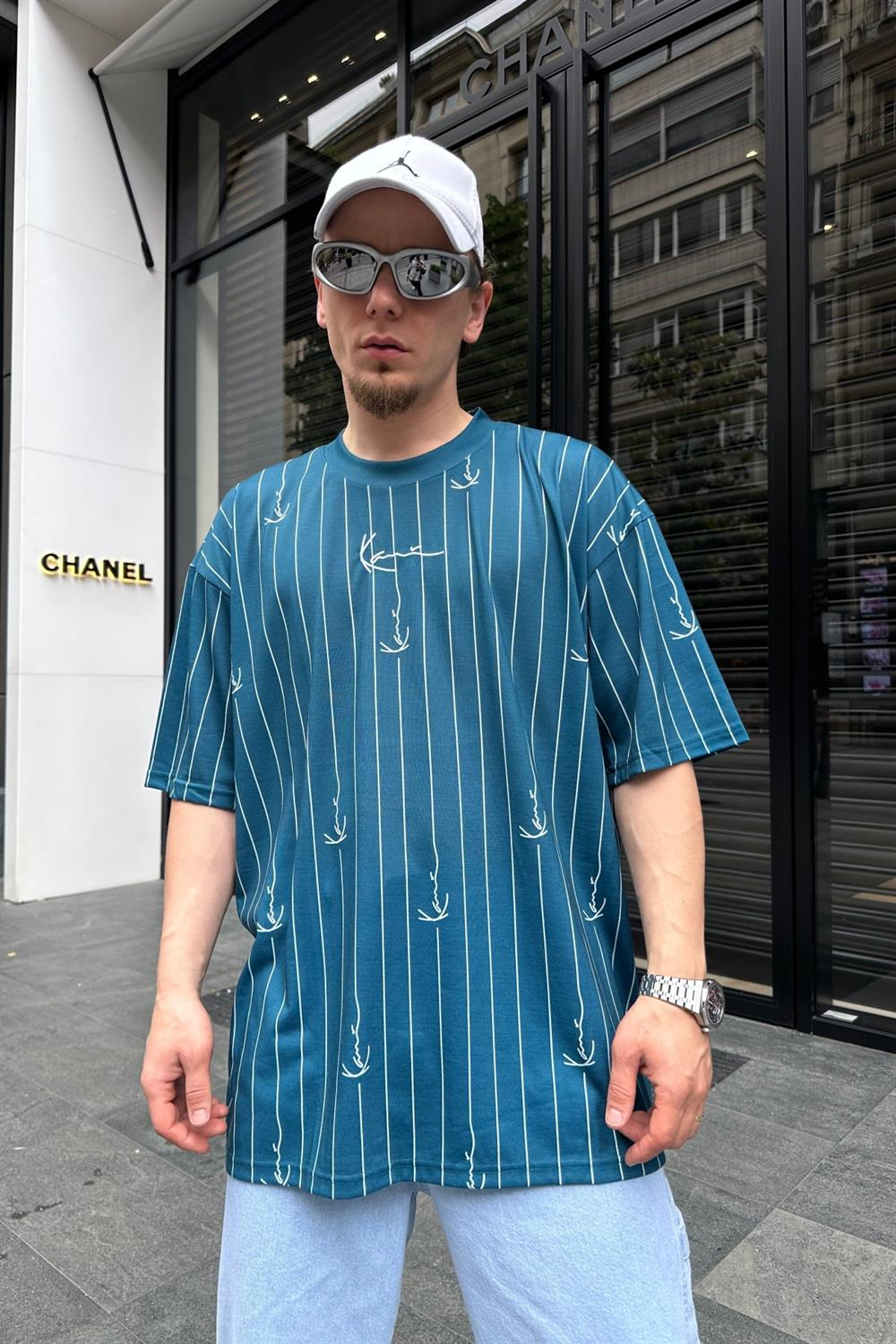 Kani Çizgili Mavi Oversize Tshirt T693