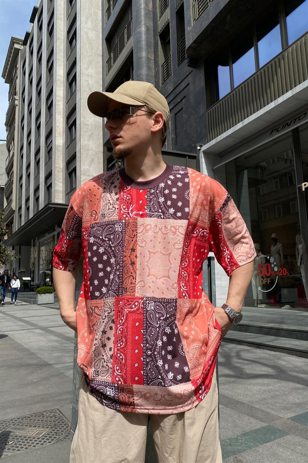 Kani Nakışlı Bandana Desen Oversize Tshirt T565