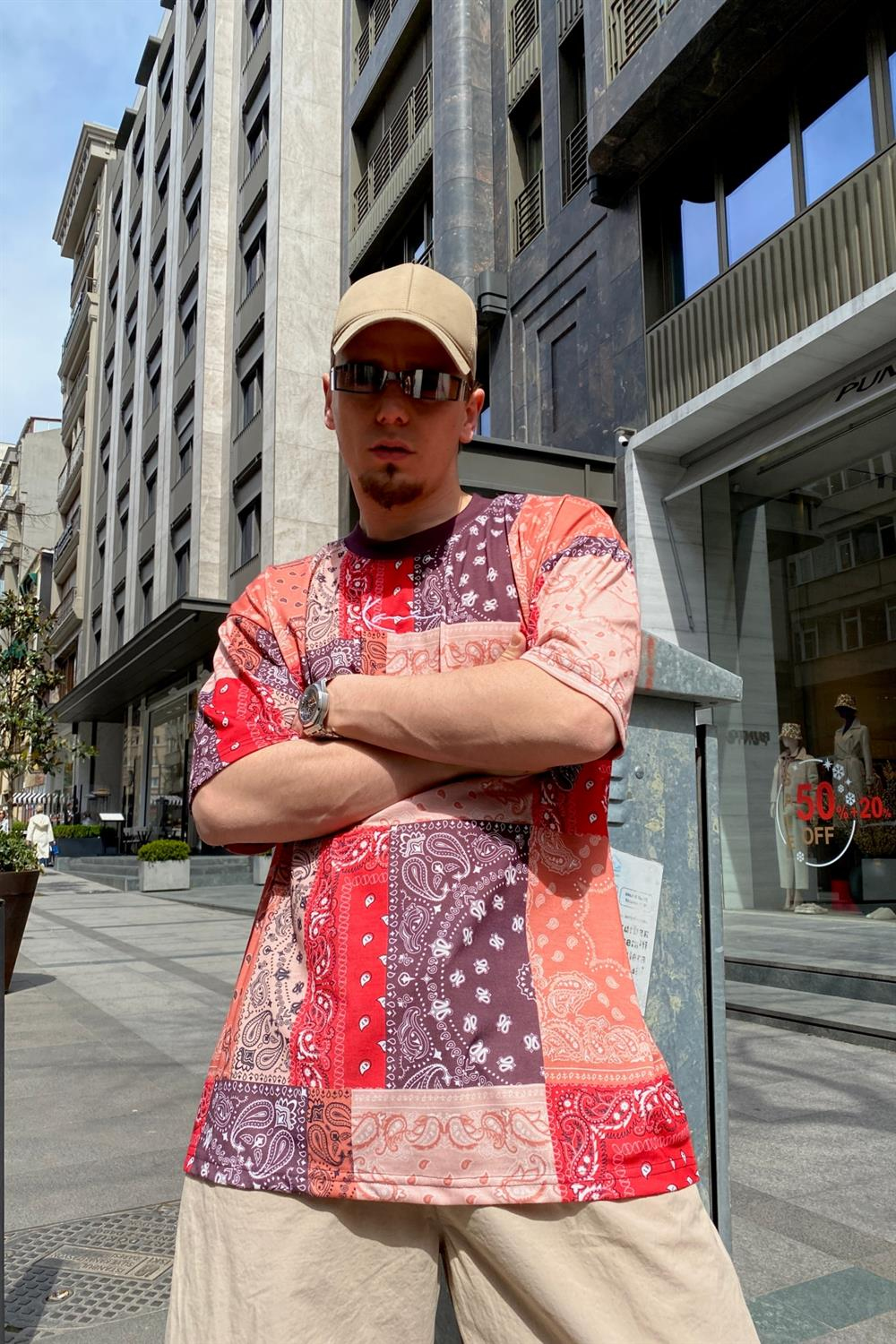Kani Nakışlı Bandana Desen Oversize Tshirt T565