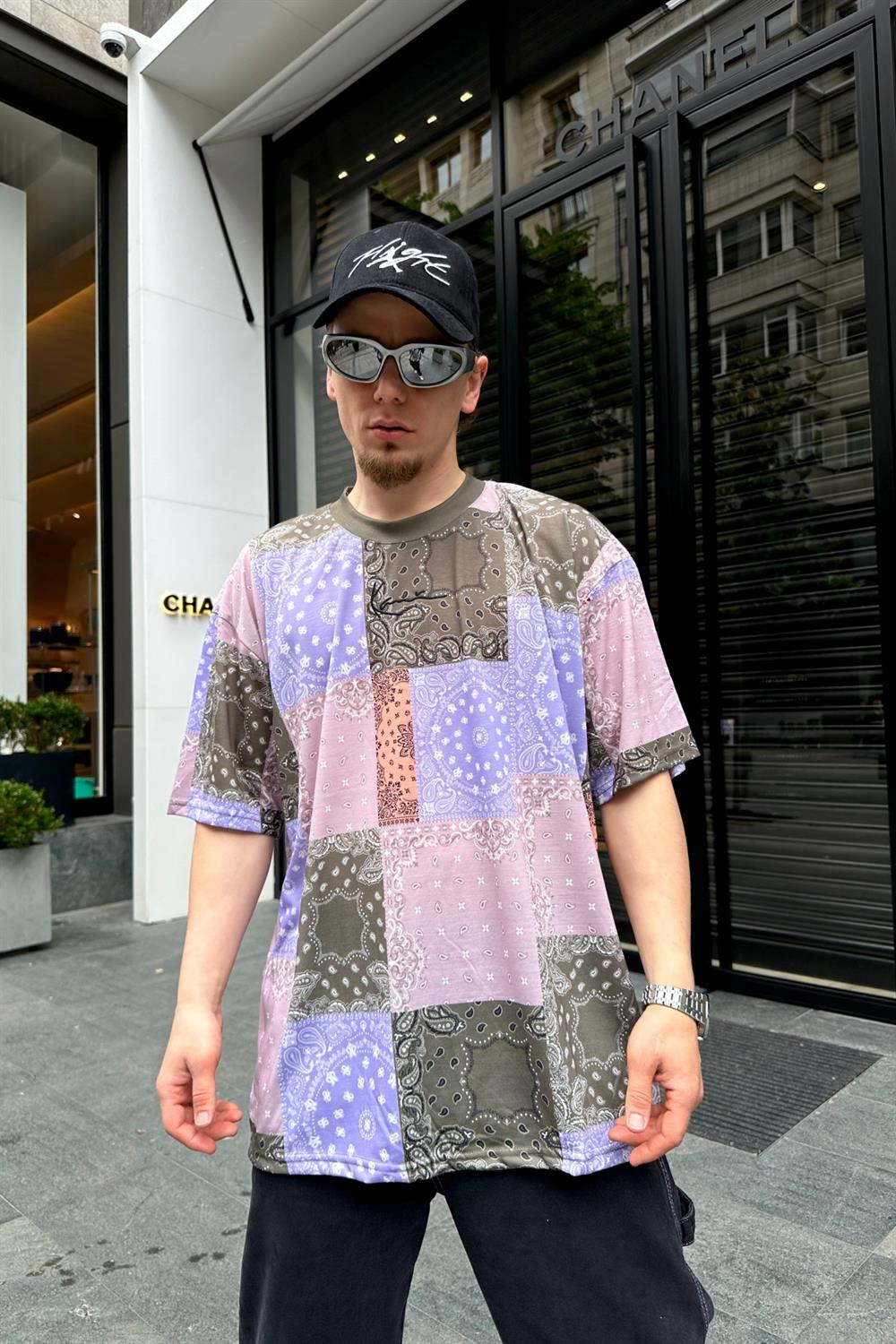 Kani Nakışlı Renkli Bandana Desen Oversize Tshirt T695