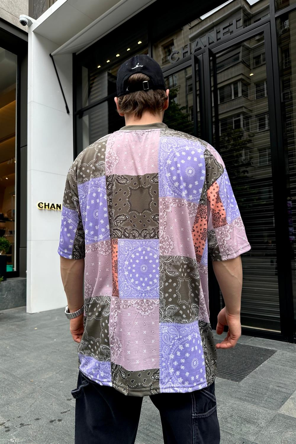 Kani Nakışlı Renkli Bandana Desen Oversize Tshirt T695