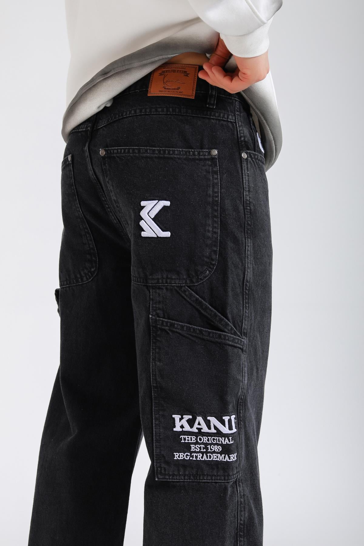 Kani Nakışlı Siyah Retro Baggy Jean Pantolon P1132