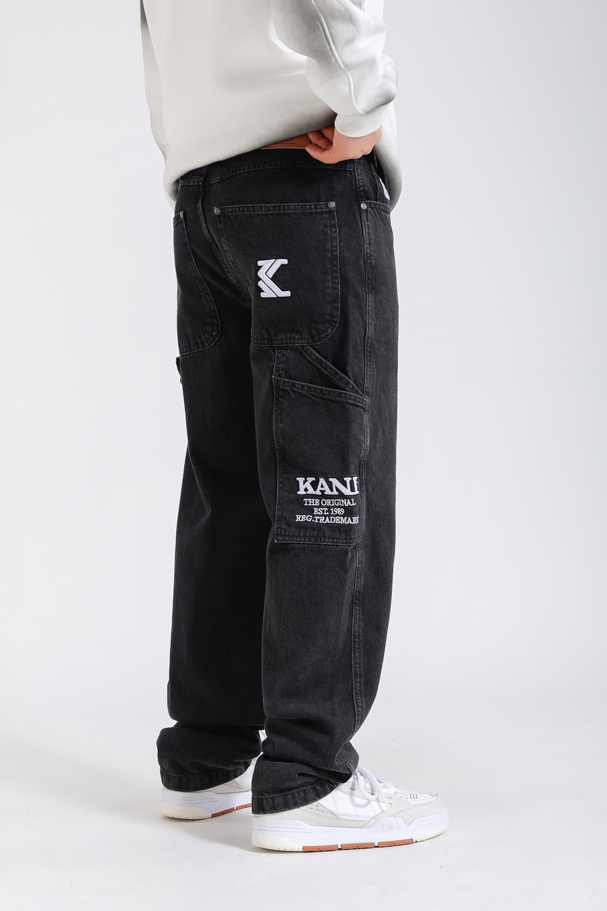 Kani Nakışlı Siyah Retro Baggy Jean Pantolon P1132